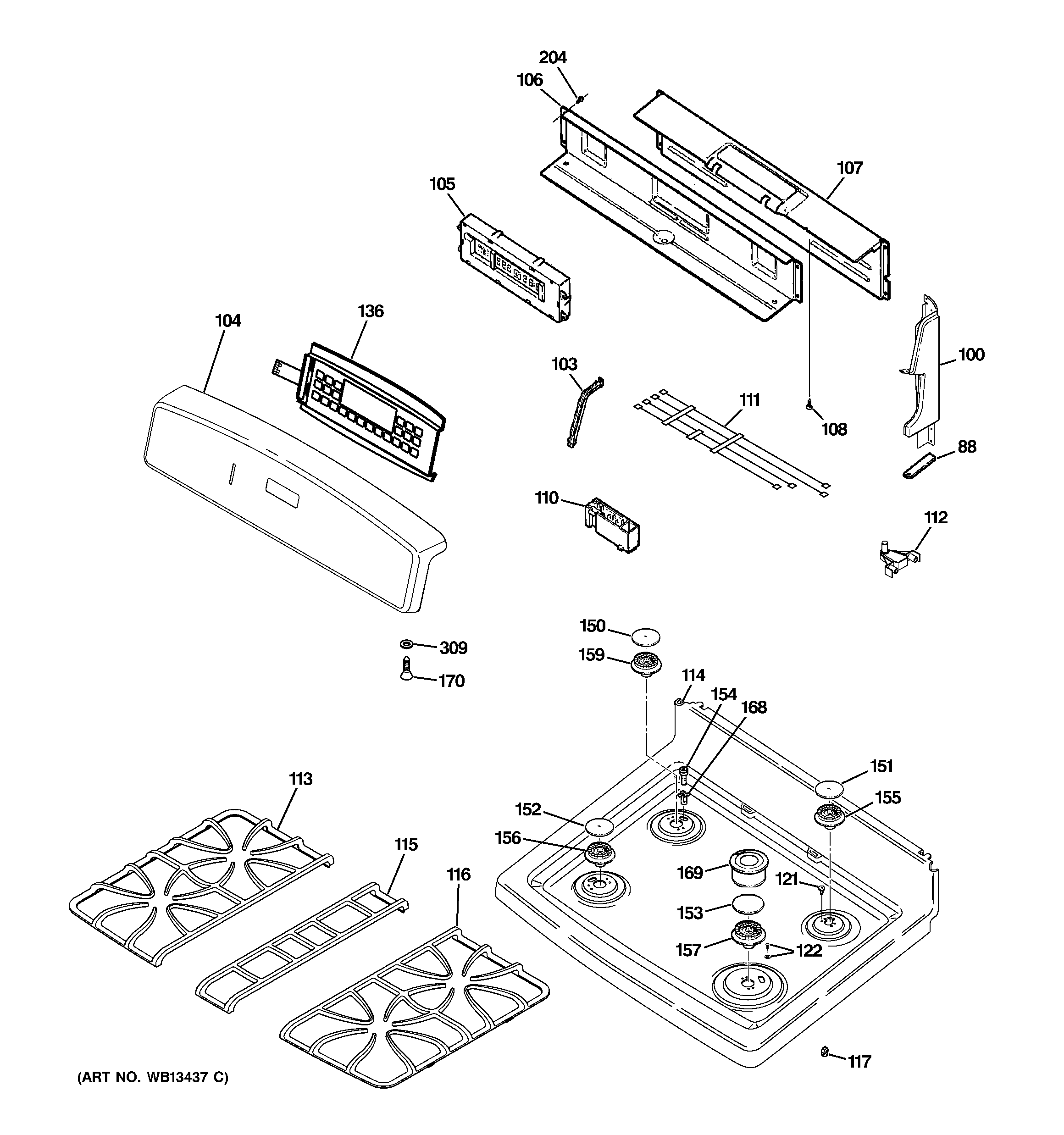 GE JGB900WEK3WW control panel & cooktop diagram