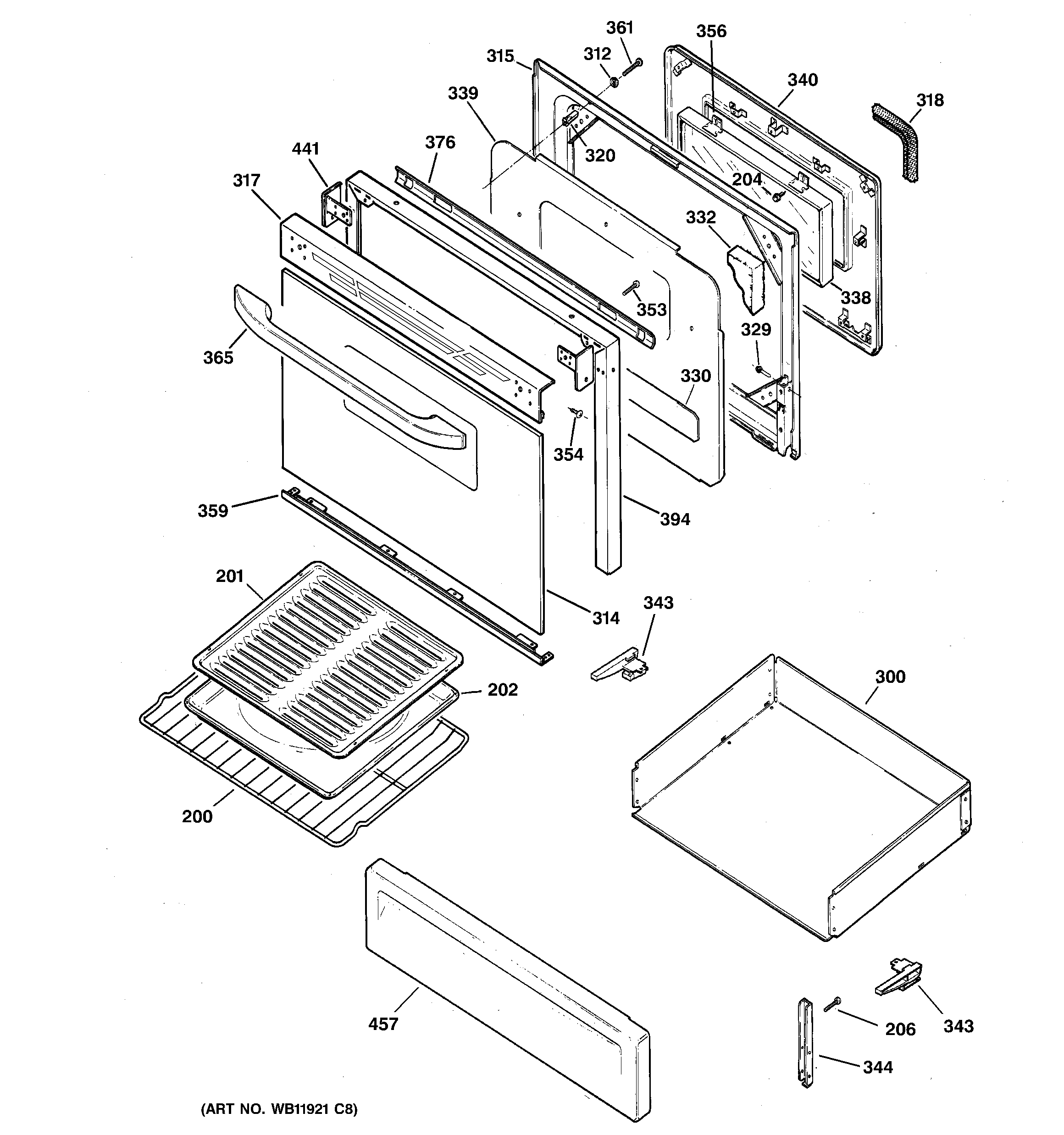 GE JGBP28WEJ2WW door & drawer parts diagram