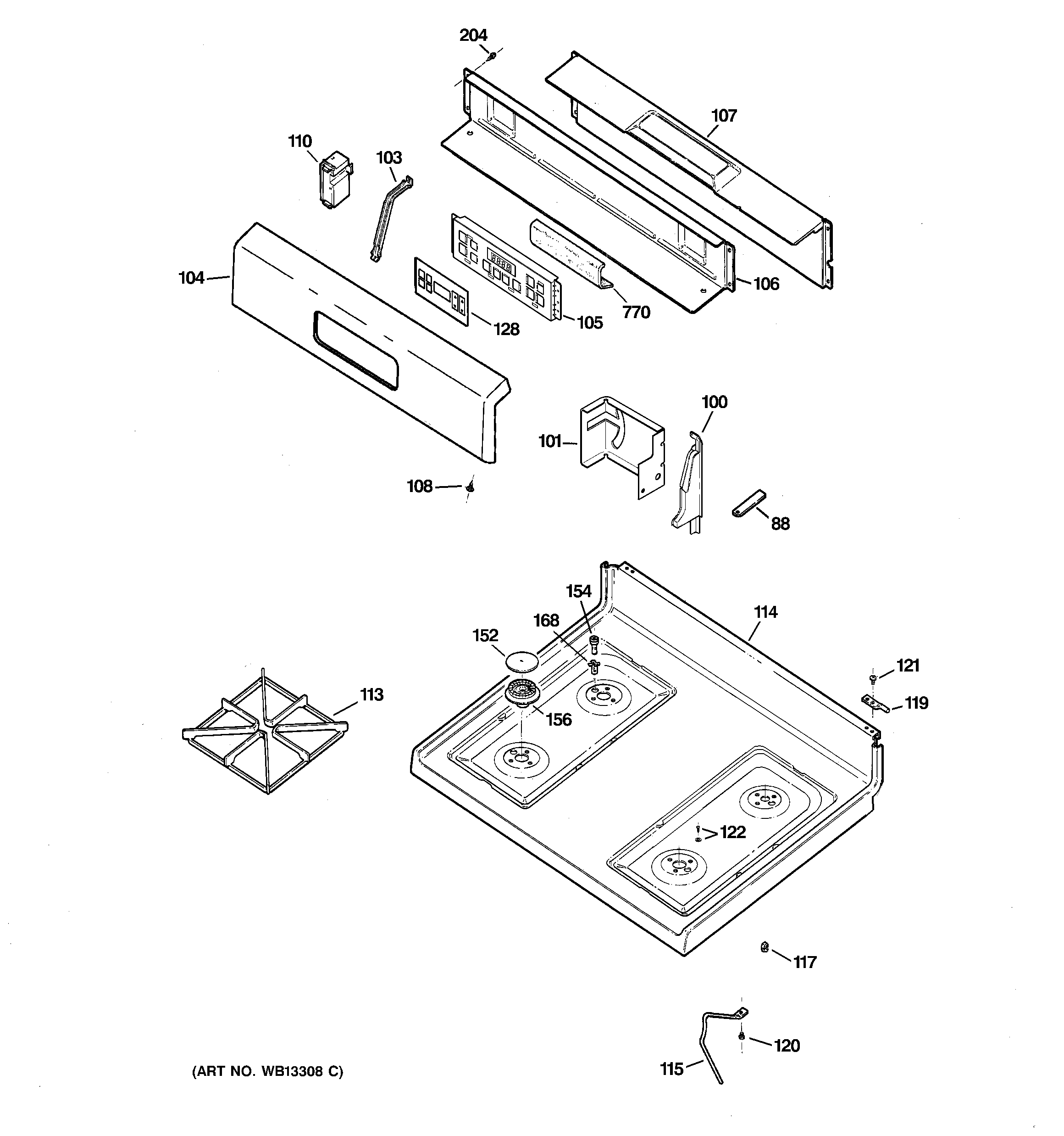 GE JGBP29MEK2BS control panel & cooktop diagram