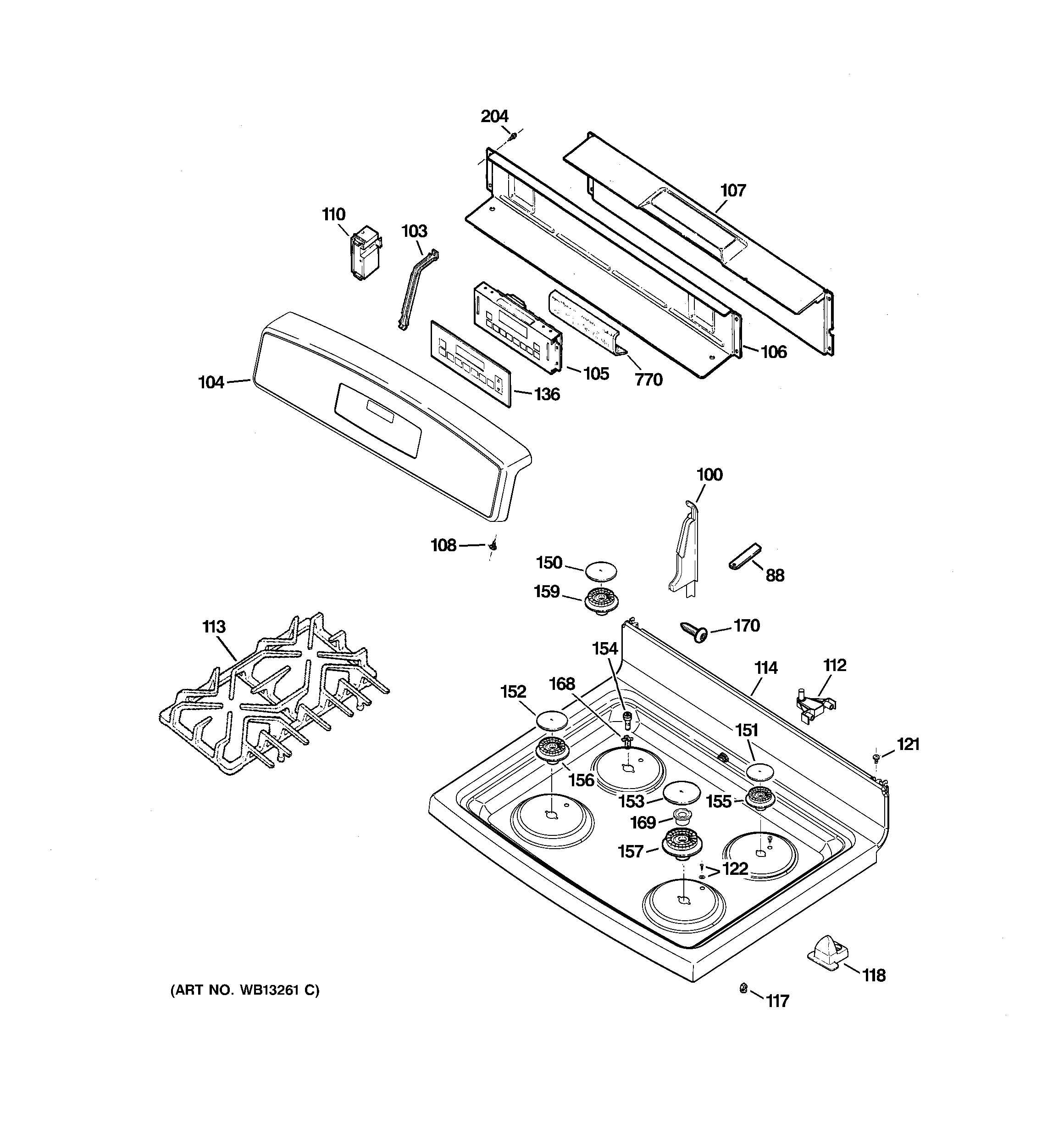GE JGBP36SEJ2SS control panel & cooktop diagram