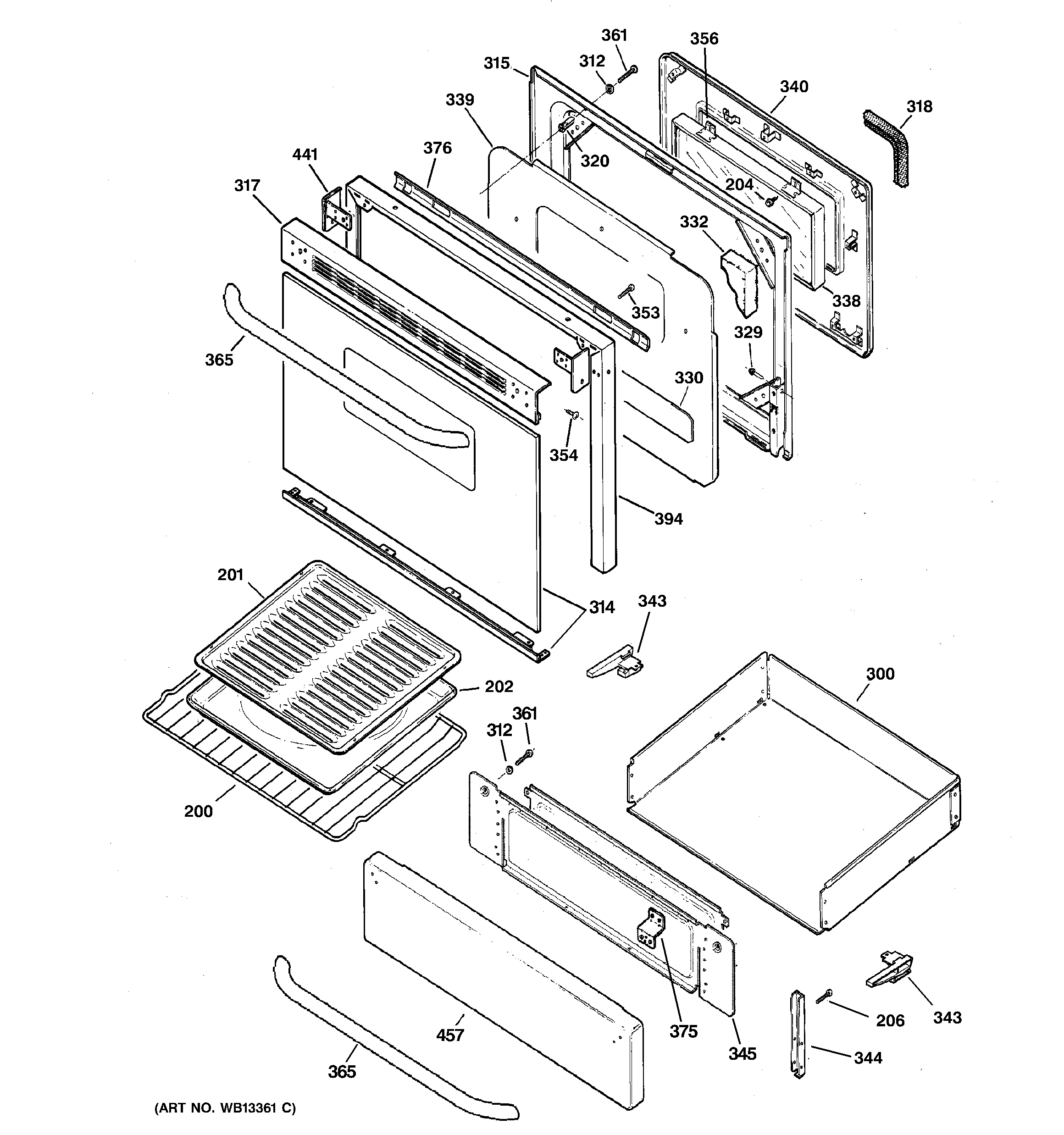 GE JGBP29SEJ2SS door & drawer parts diagram