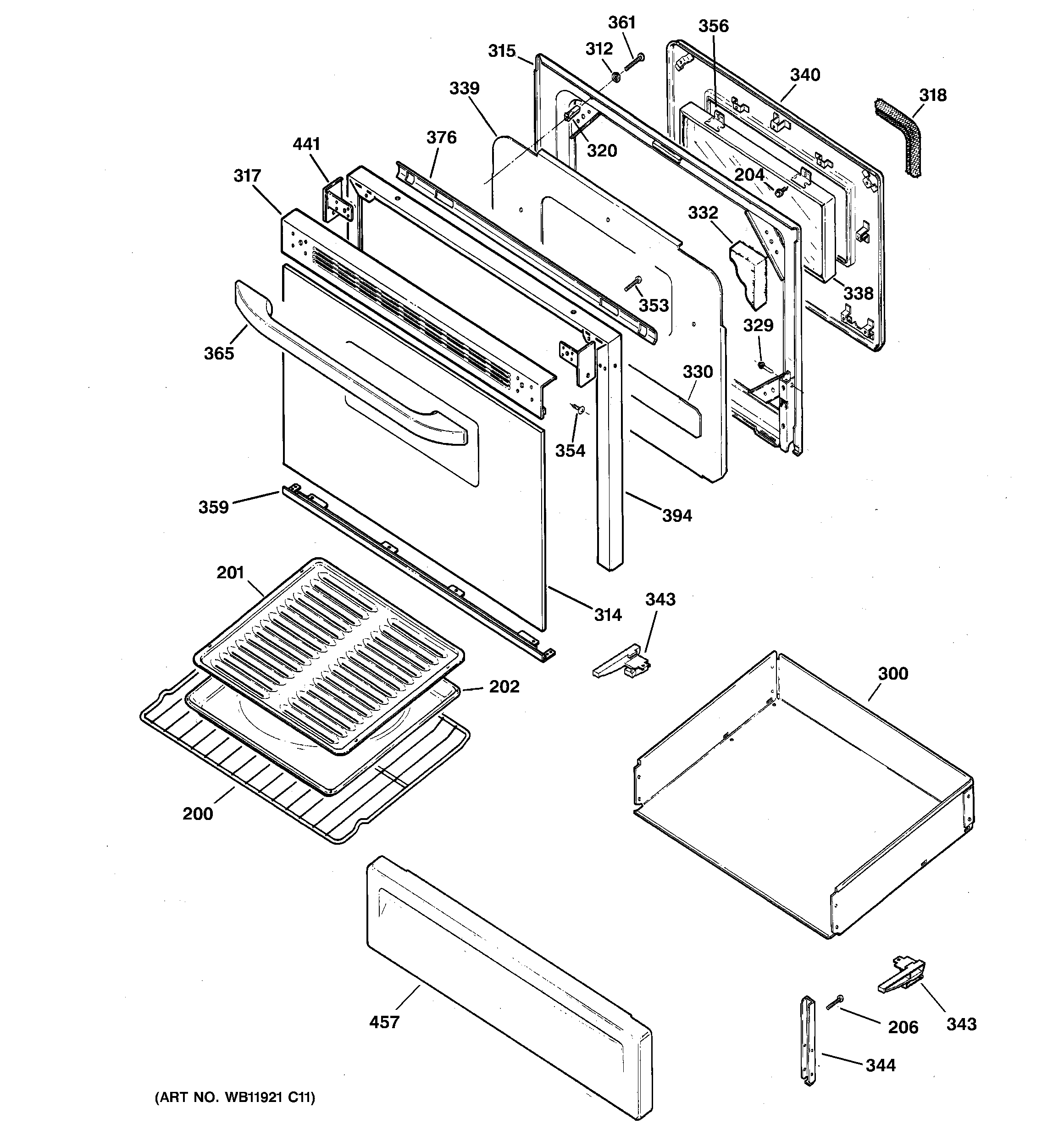 GE JGBP29EEJ3BB door & drawer parts diagram