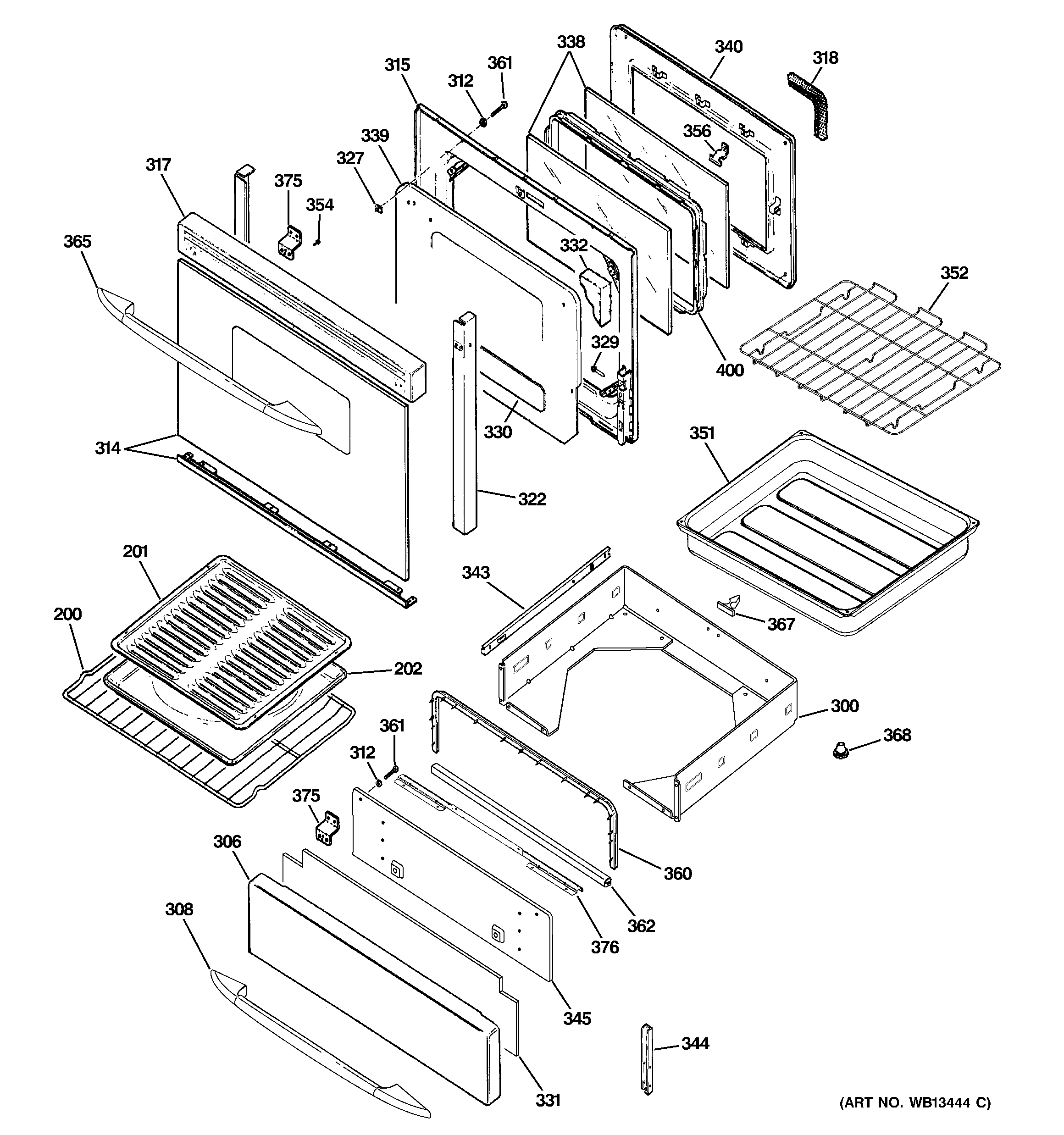 GE JGB928SEK3SS door & drawer parts diagram