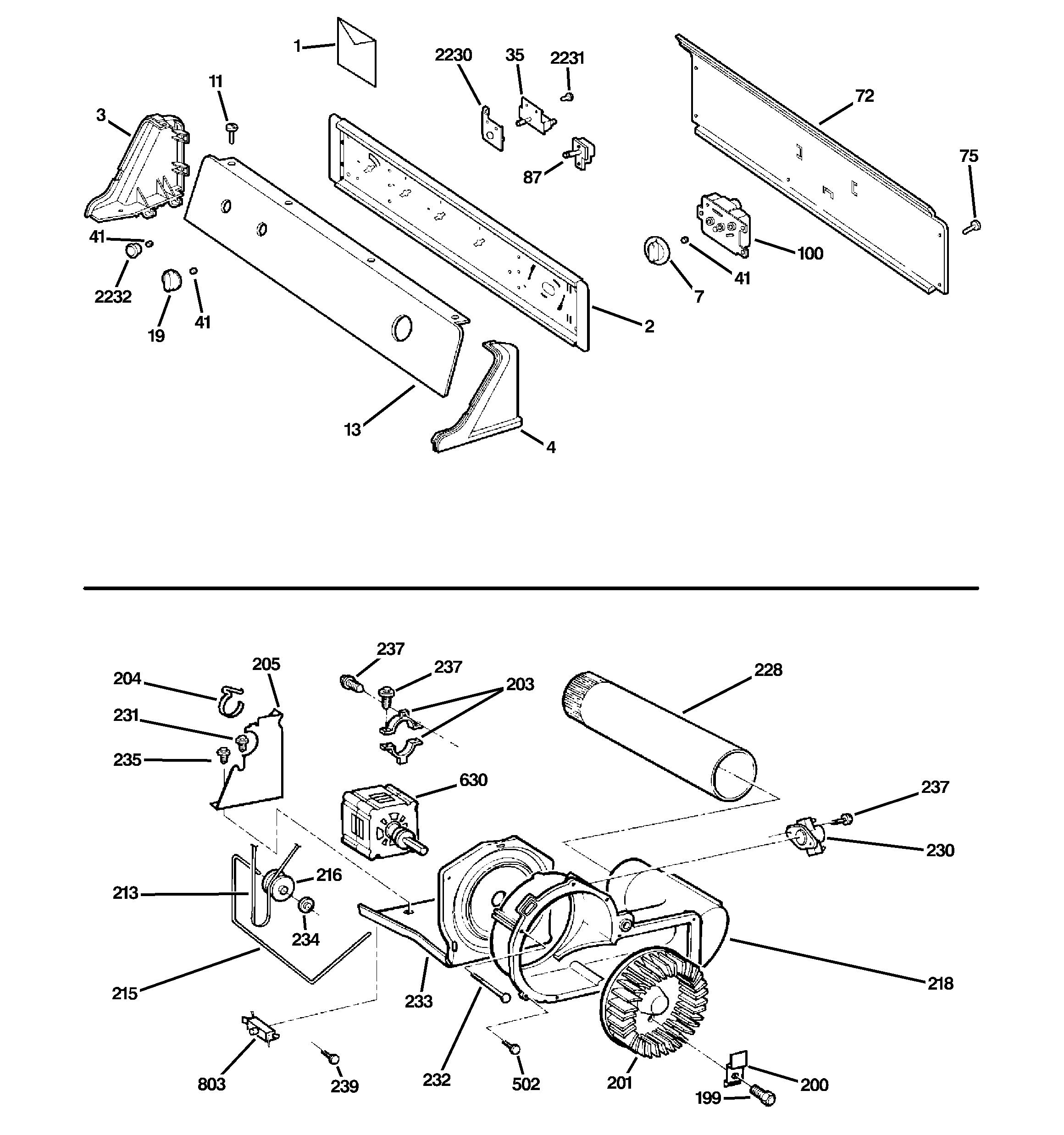 GE DBLR333GE0WW controls, backsplash, blower & moto diagram