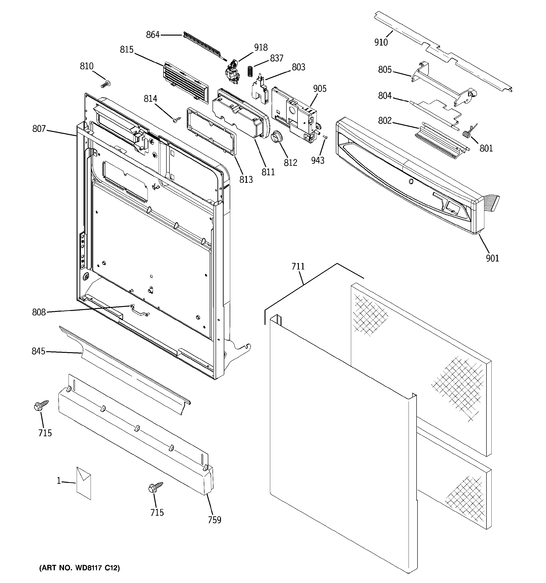 GE GSD6260J10SS escutcheon & door assembly diagram