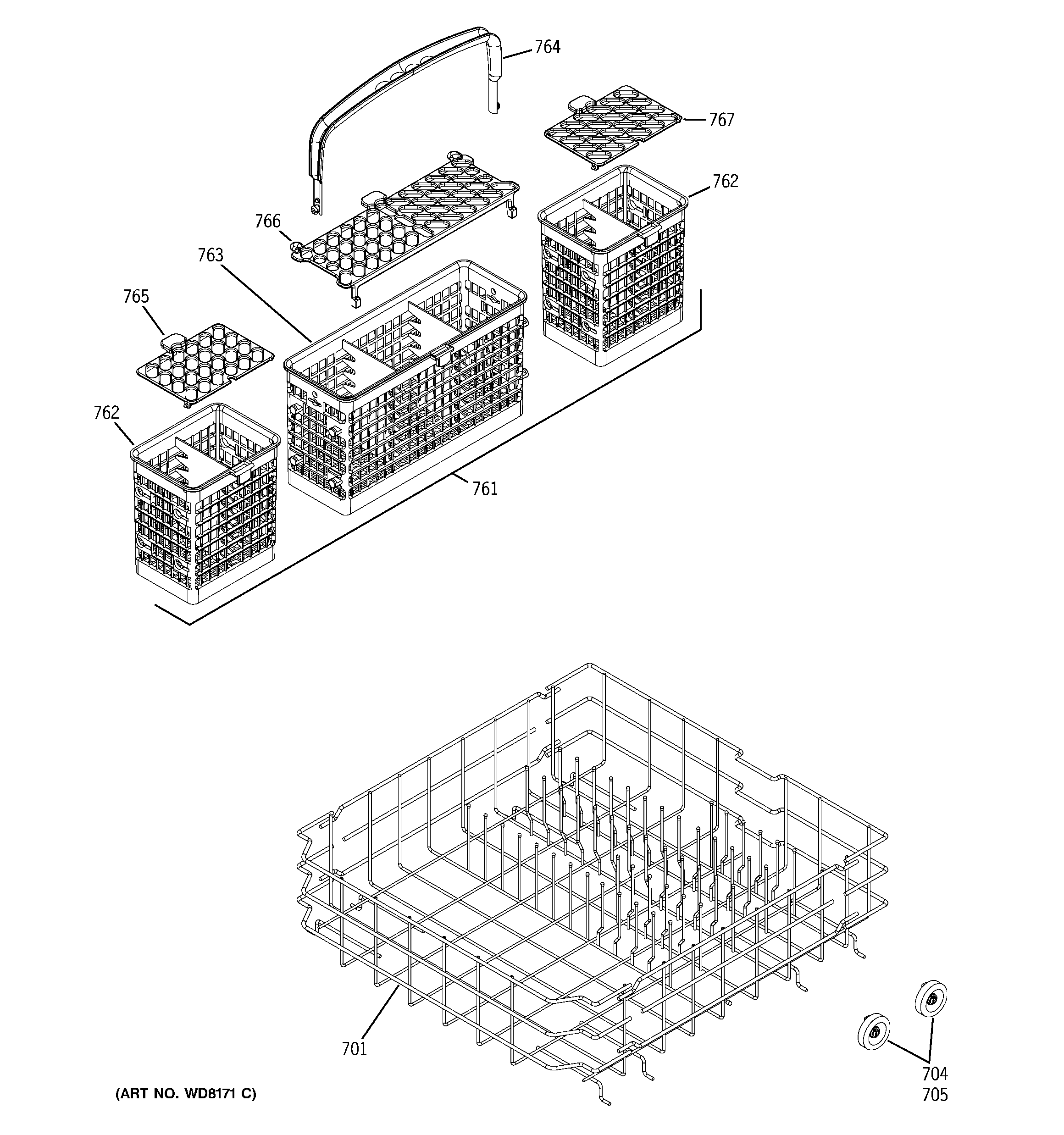 GE GSD6260J10SS lower rack assembly diagram