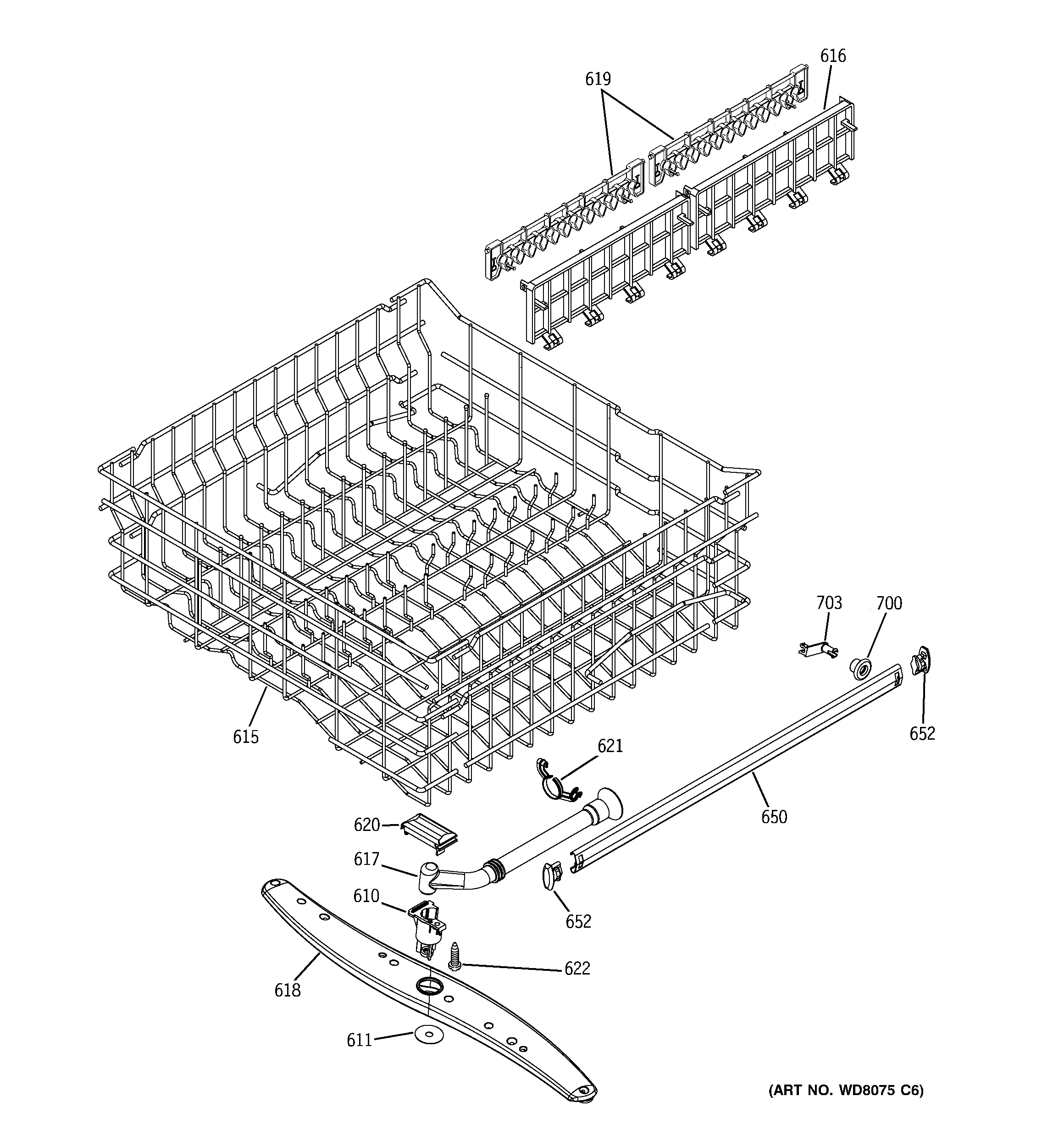 GE GSD6500J10CC upper rack assembly diagram