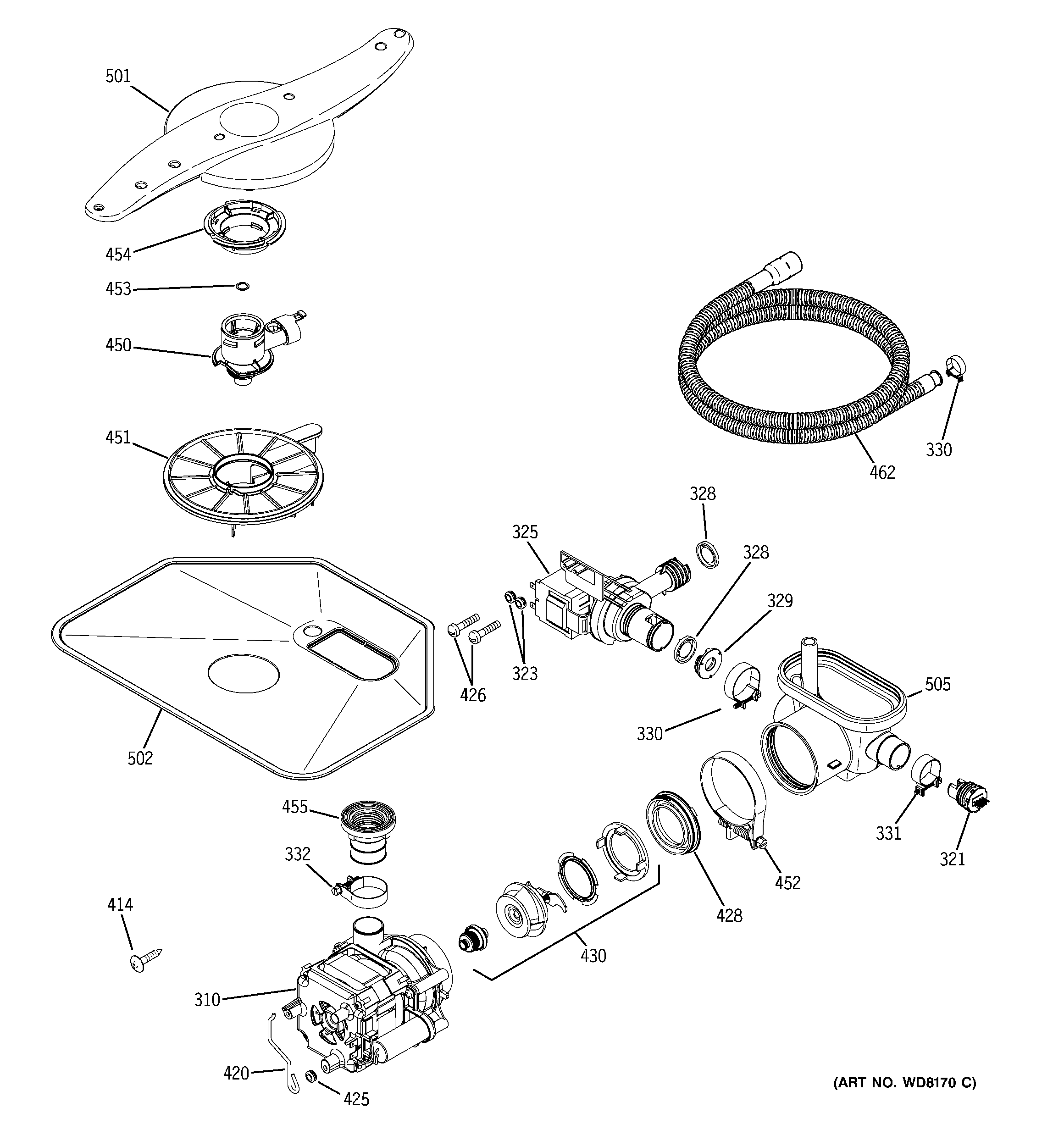 GE GSD6500J10CC motor-pump mechanism diagram