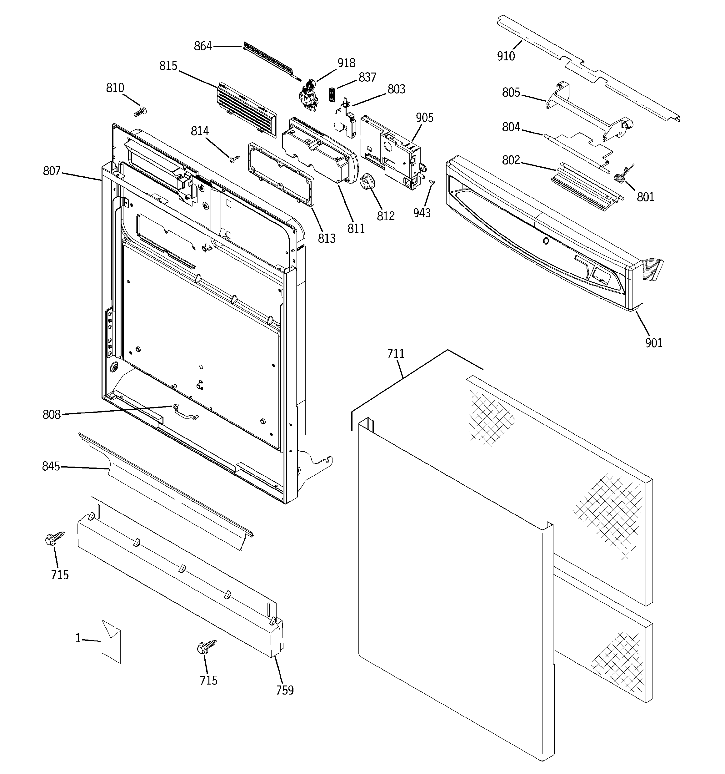 GE GSD6600G10CC escutcheon & door assembly diagram