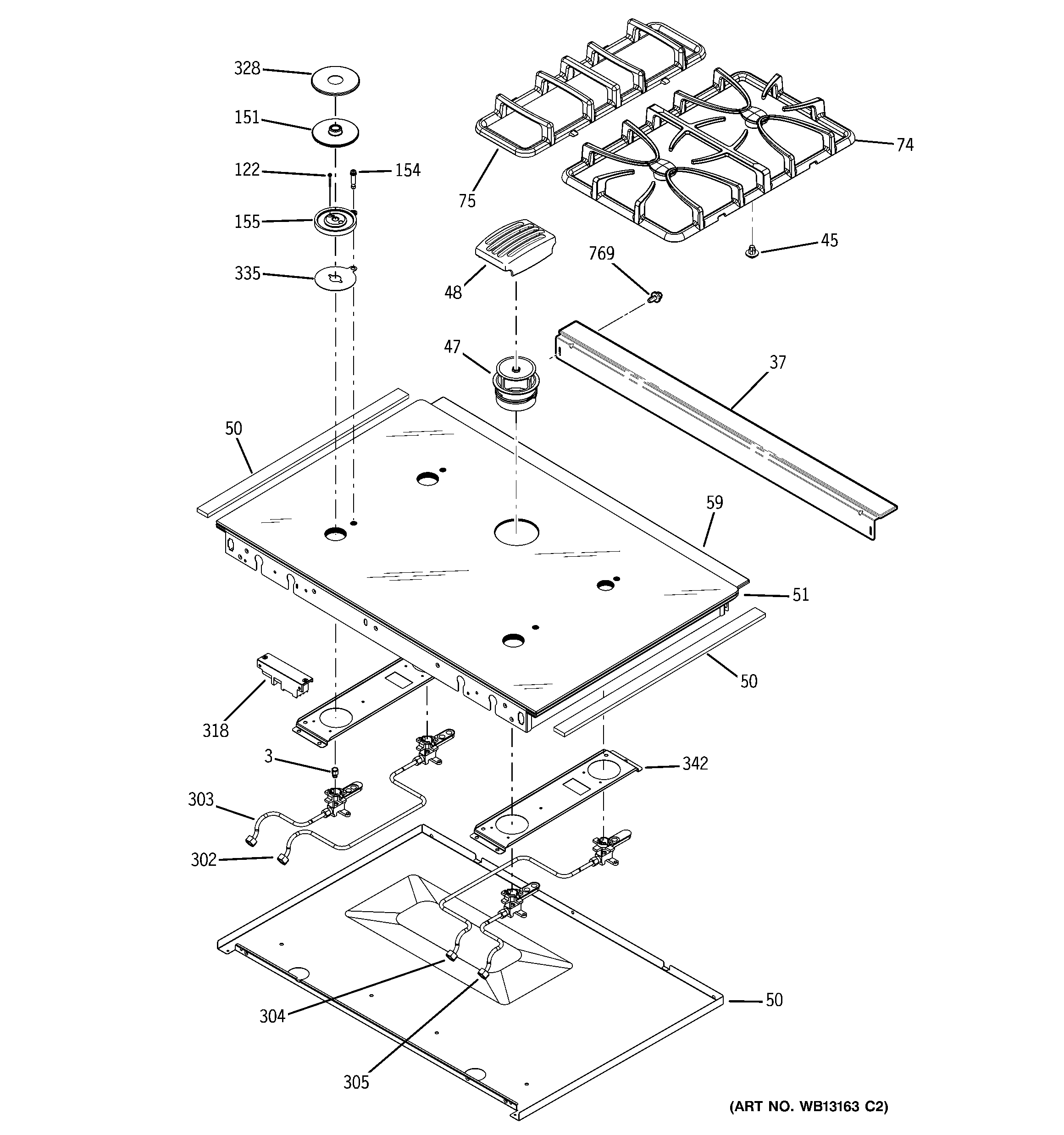 GE JGSP48BH2BB cooktop diagram