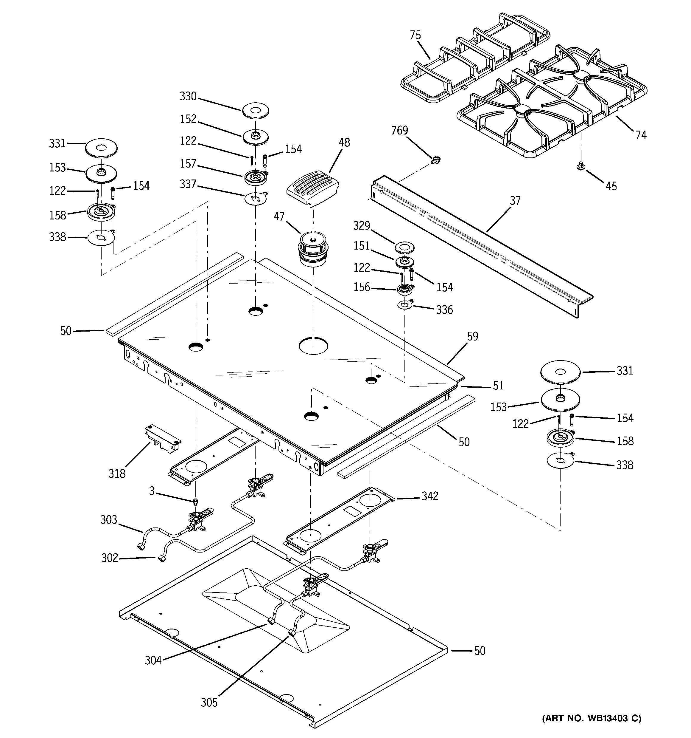 GE JGSP48CH4CC cooktop diagram