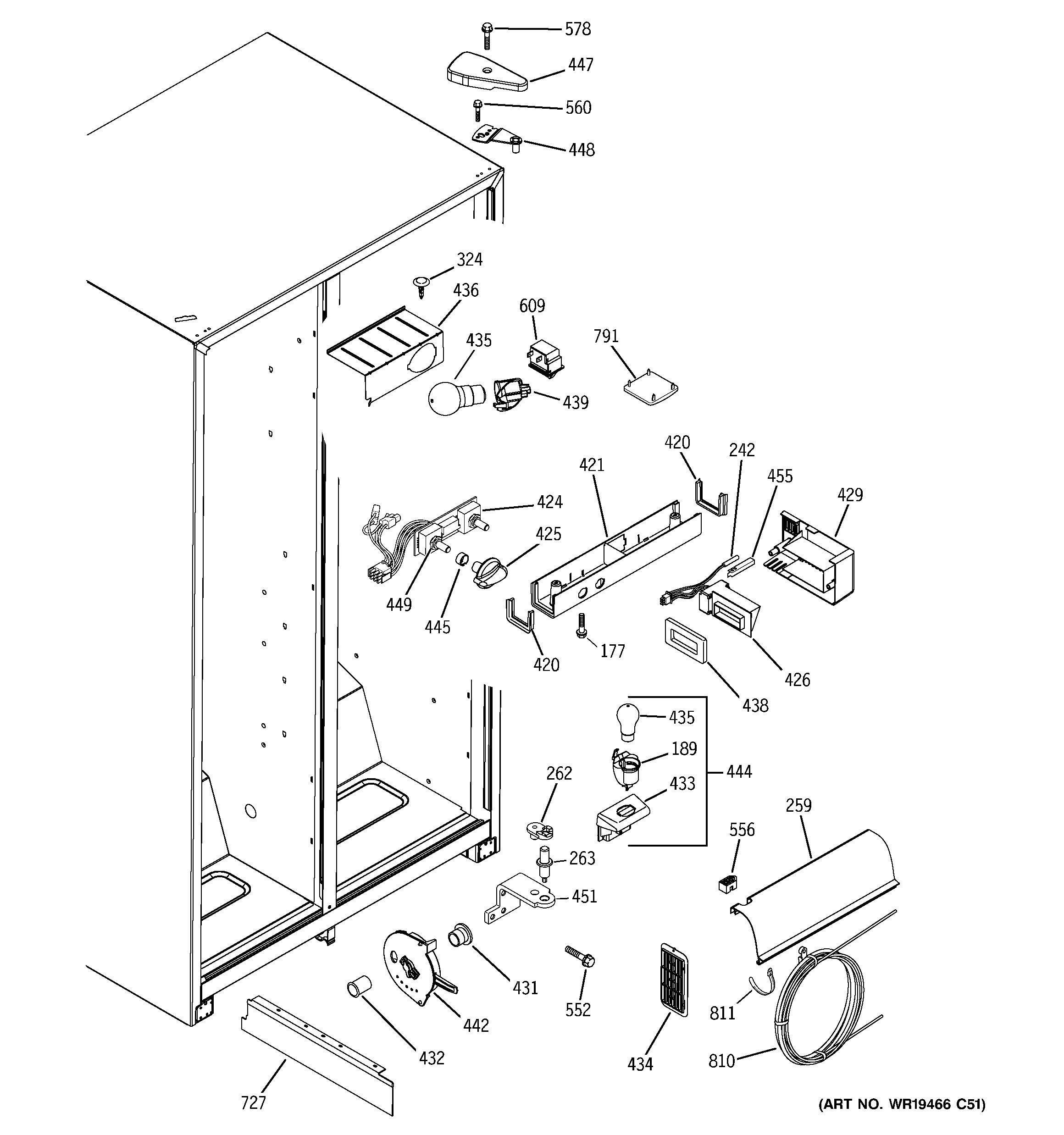 GE GSS25JERFWW fresh food section diagram