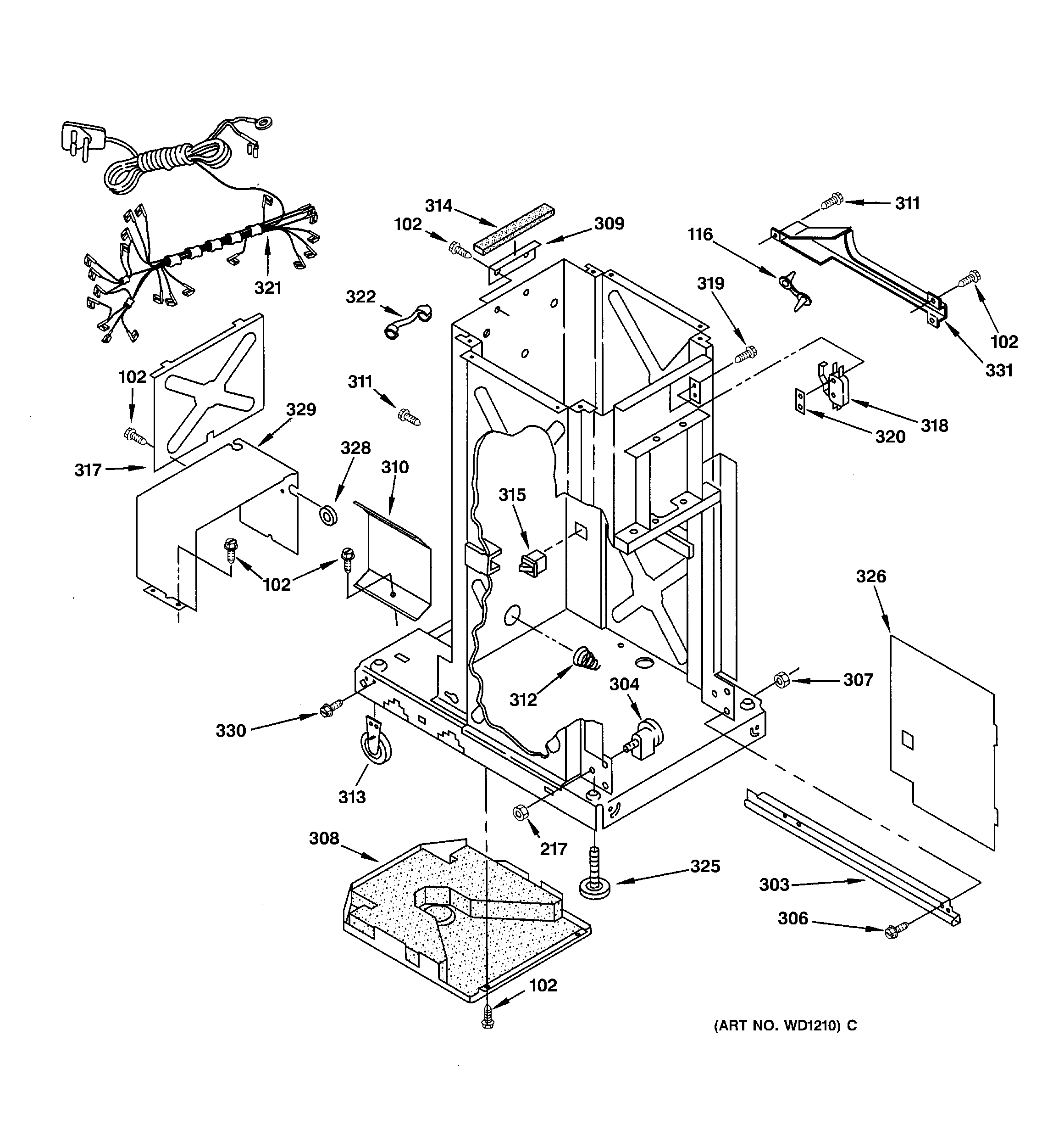 GE GCG1540F1SS frame parts diagram