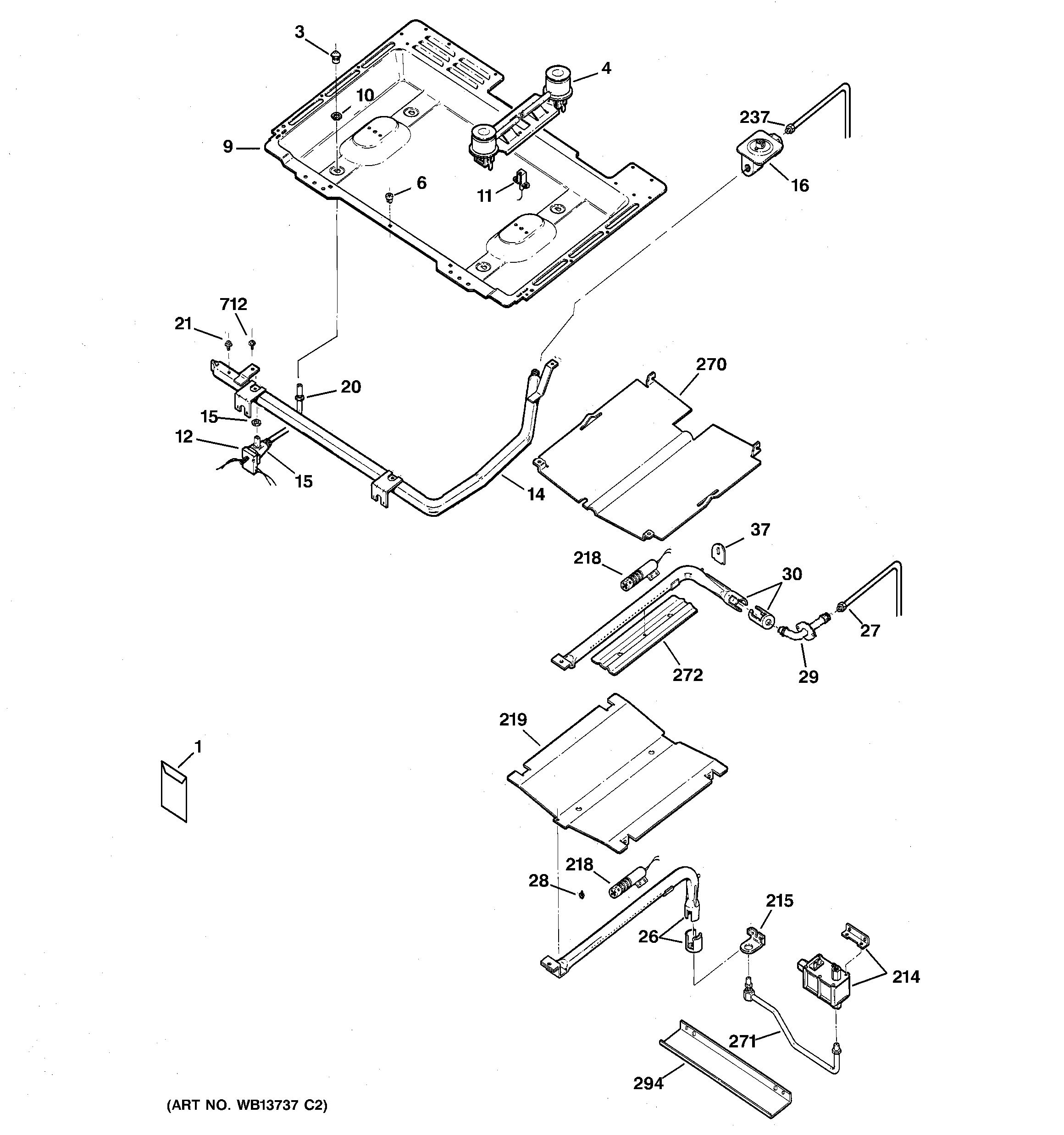 GE JGBP24BEH3WH gas & burner parts diagram