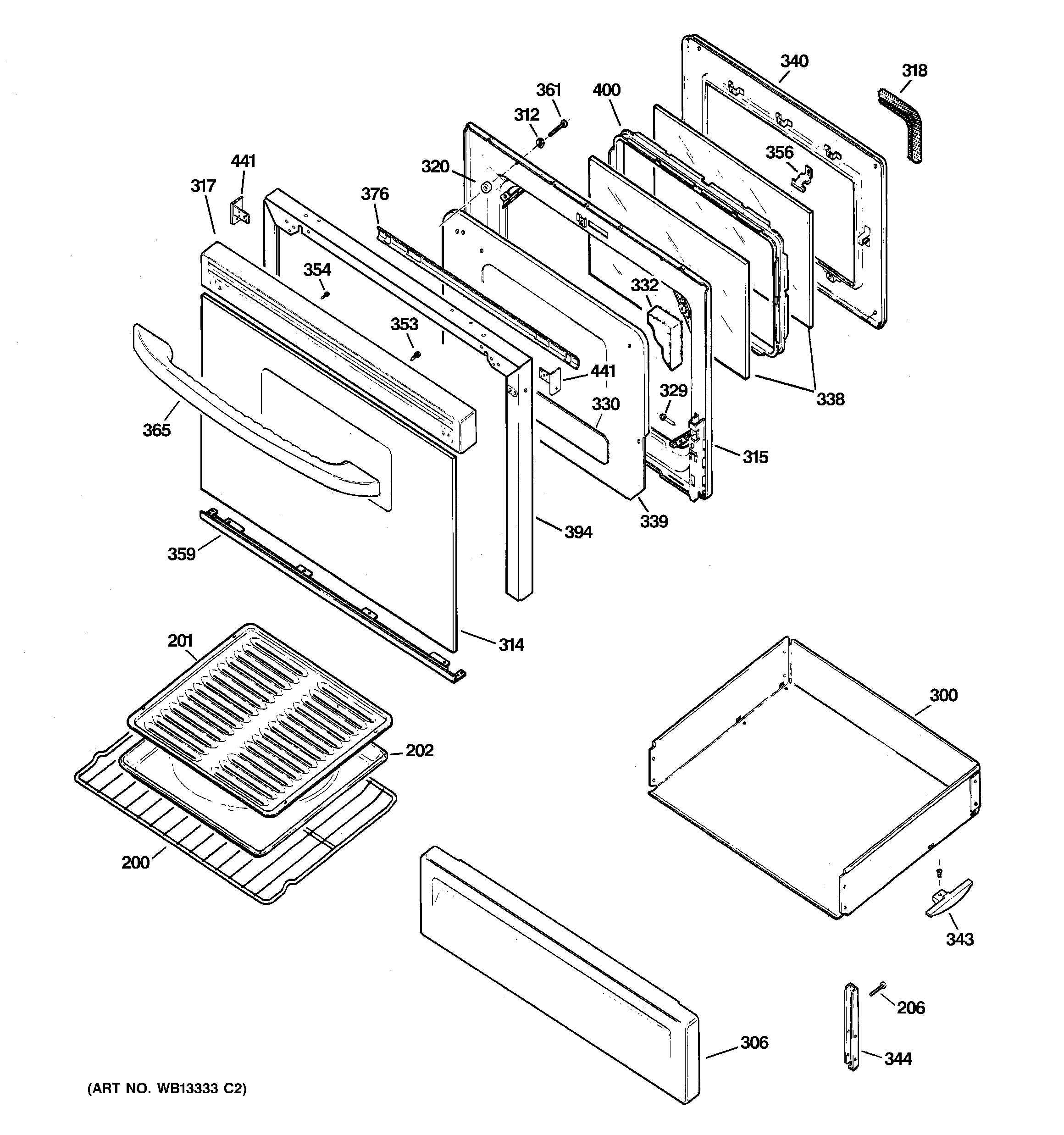 GE JGBP86WEK2WW door & drawer parts diagram