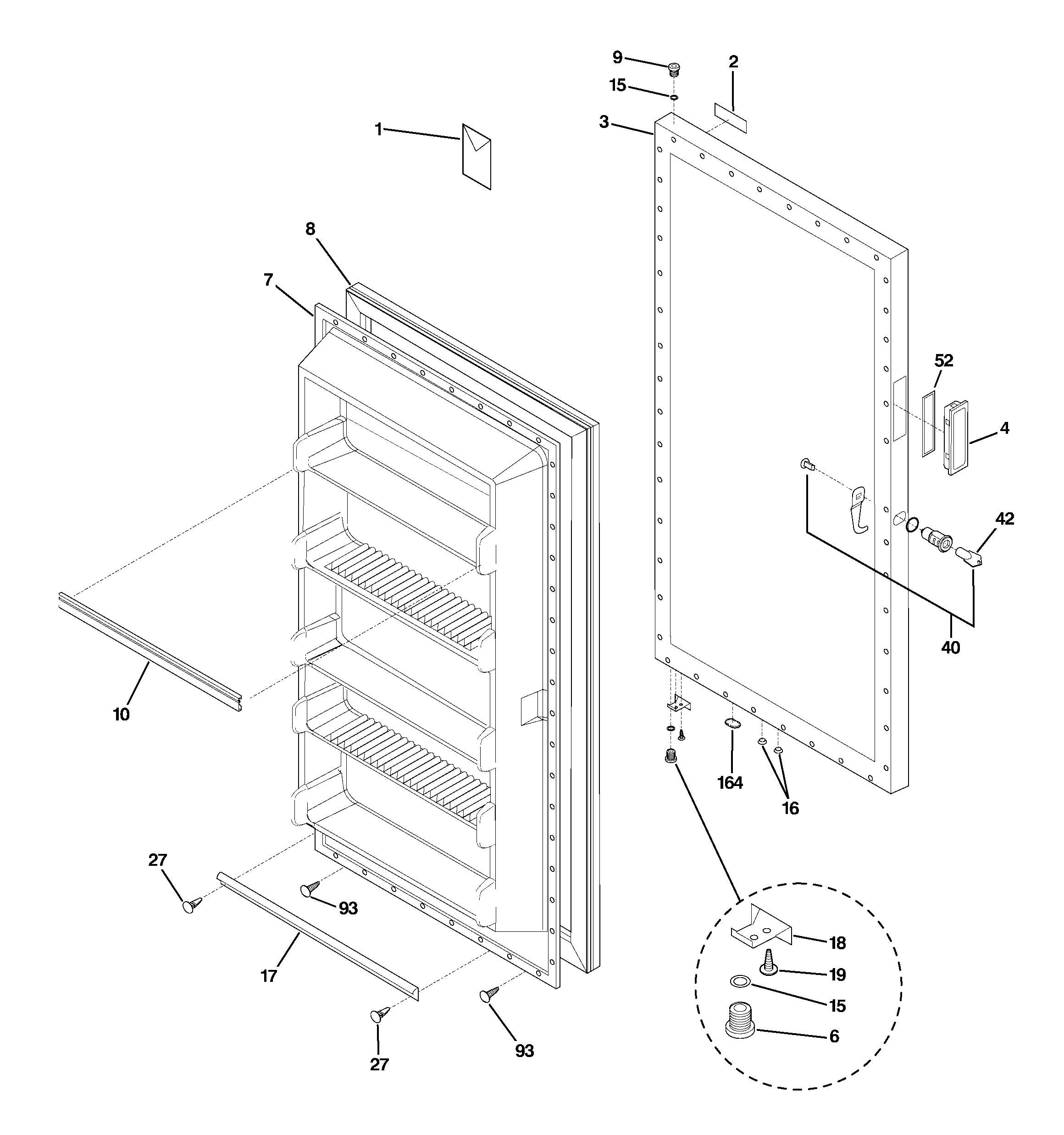 GE FUF14DPGRWH freezer door diagram
