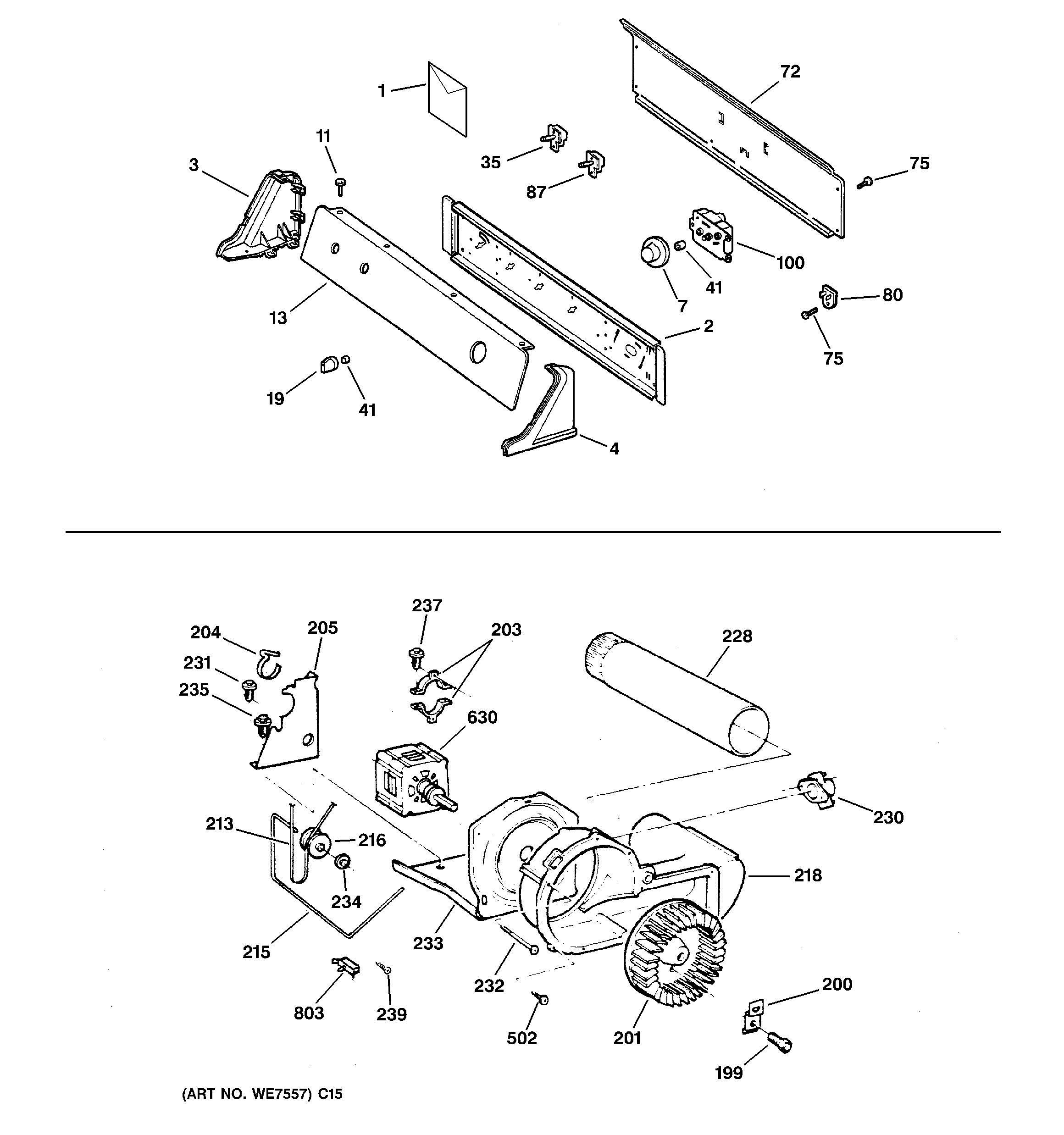 GE DJXR433EC0WW backsplash, blower & motor assembly diagram