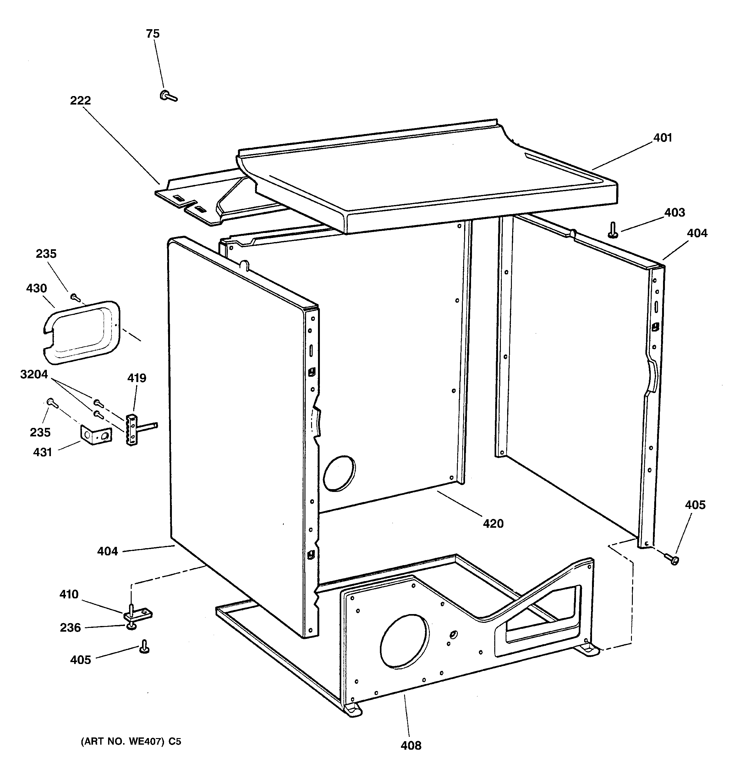 GE DJXR433EC0WW cabinet diagram