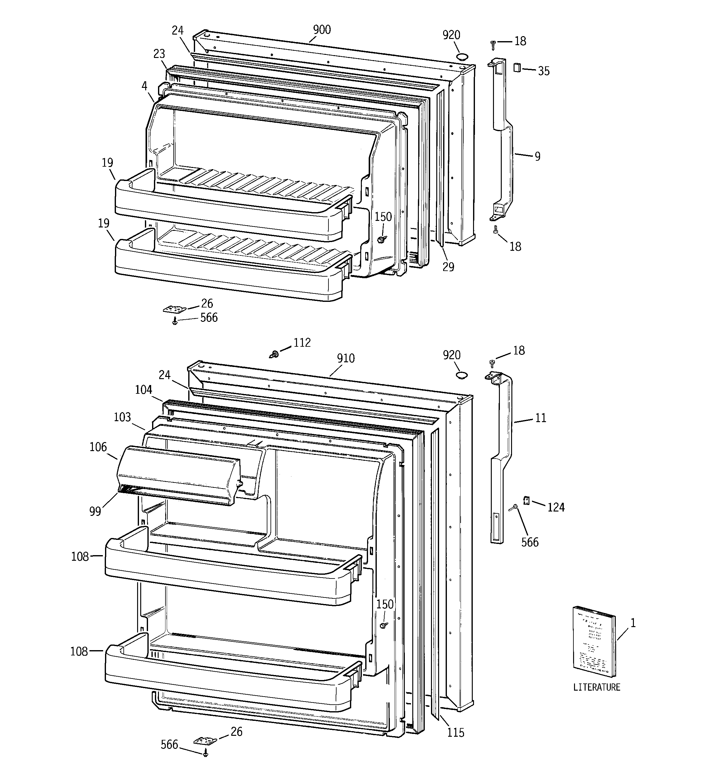 GE GTS17KBSERCC doors diagram