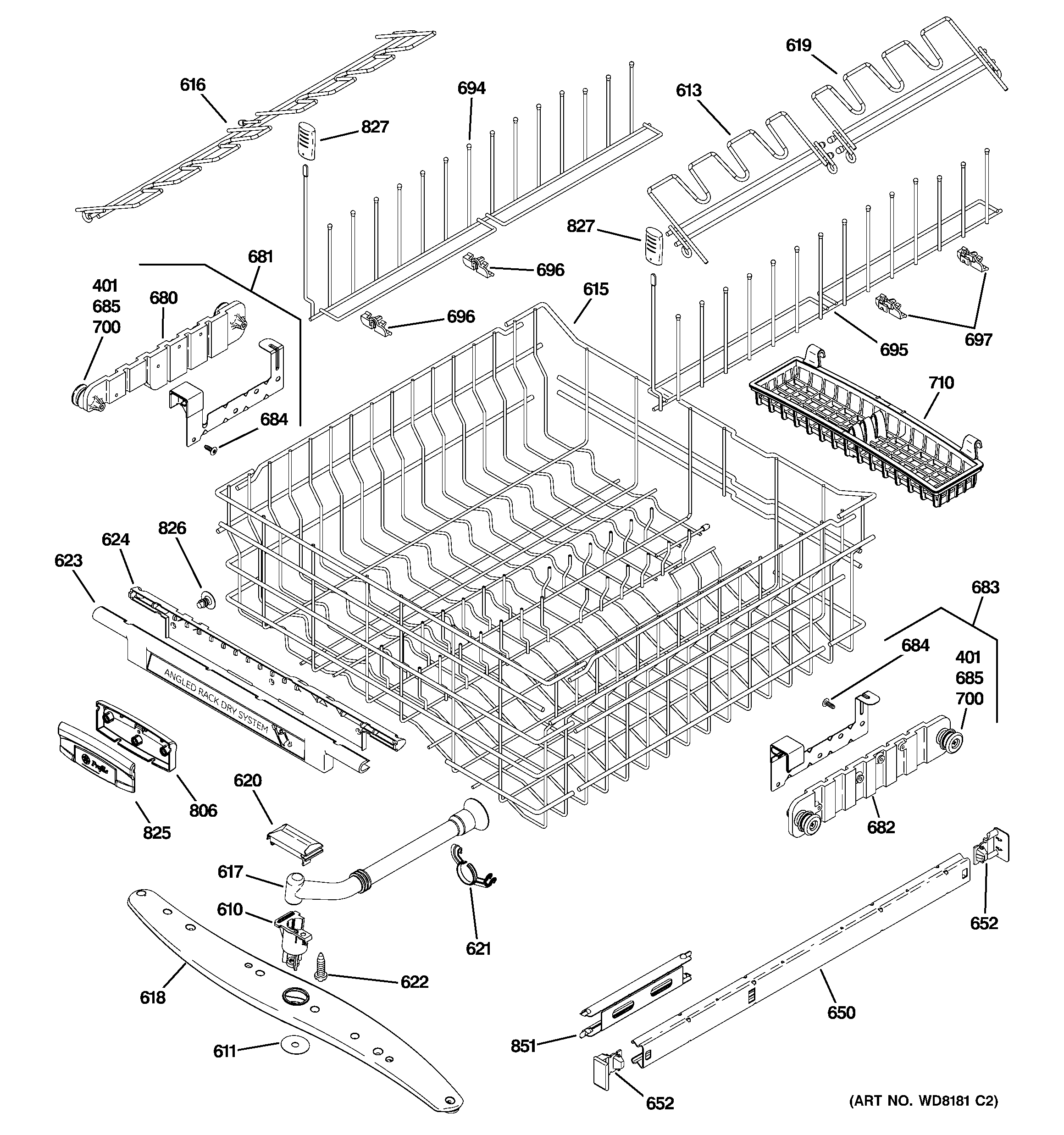 GE PDW8980L00SS upper rack assembly diagram