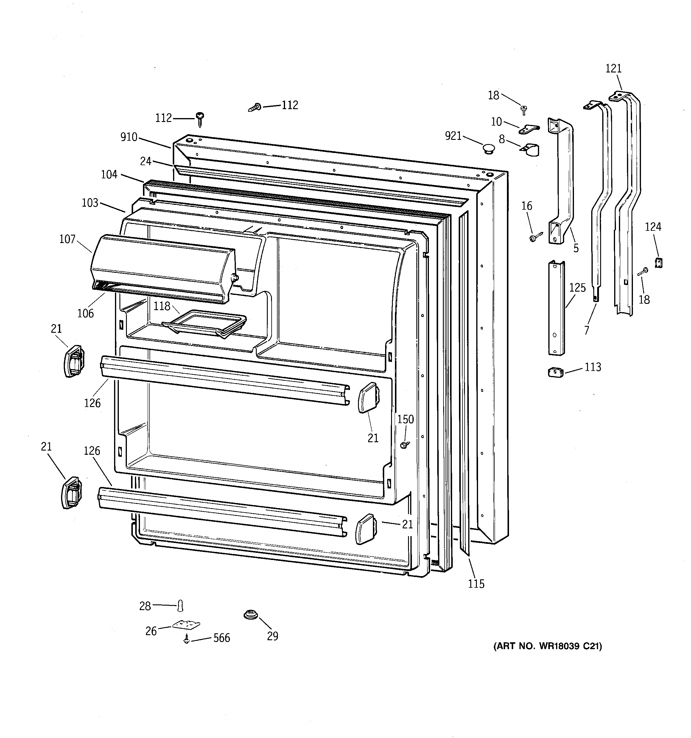 GE TBX18GIDARWW fresh food door diagram