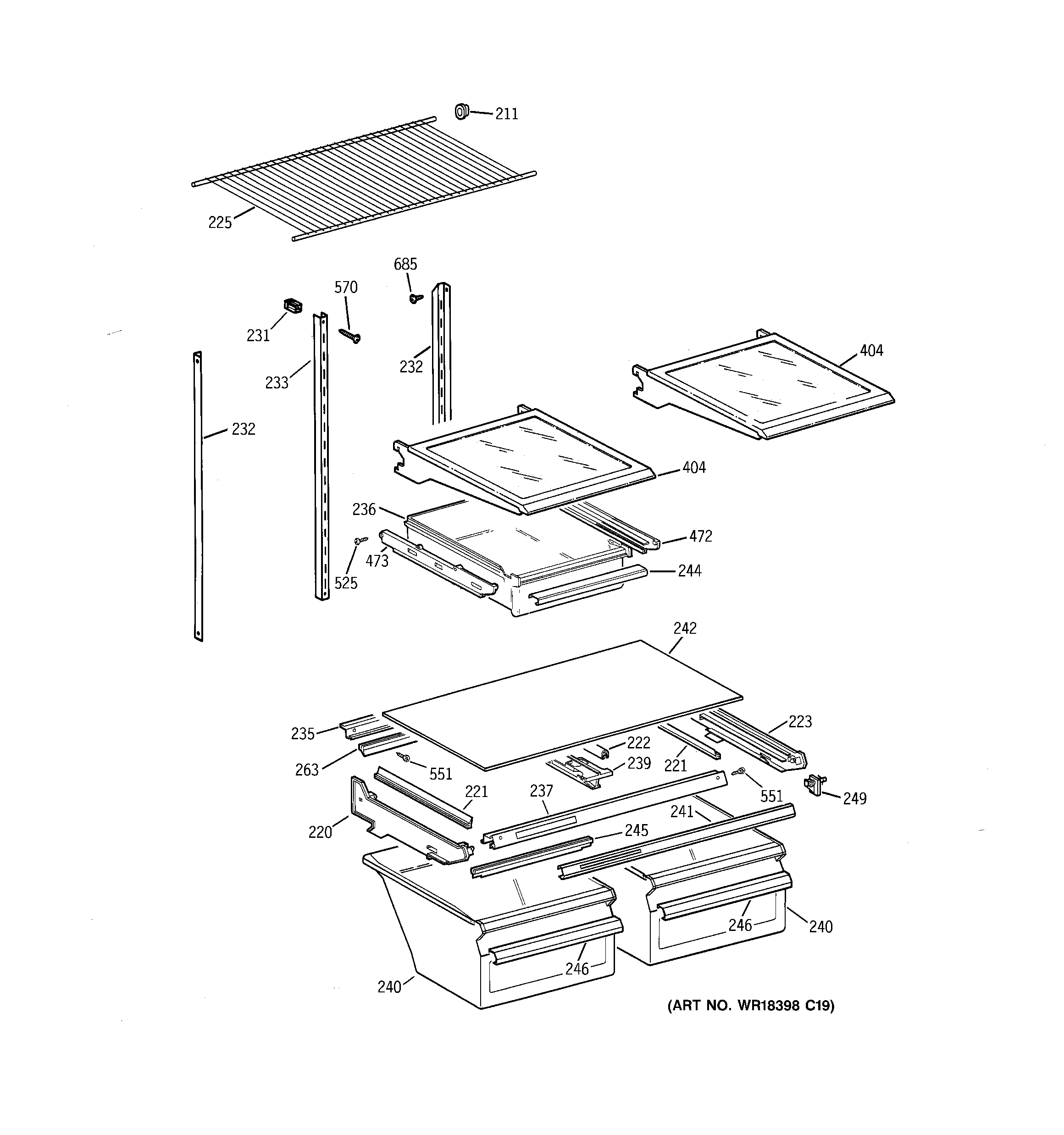 GE TBX18GIDARWW shelf parts diagram