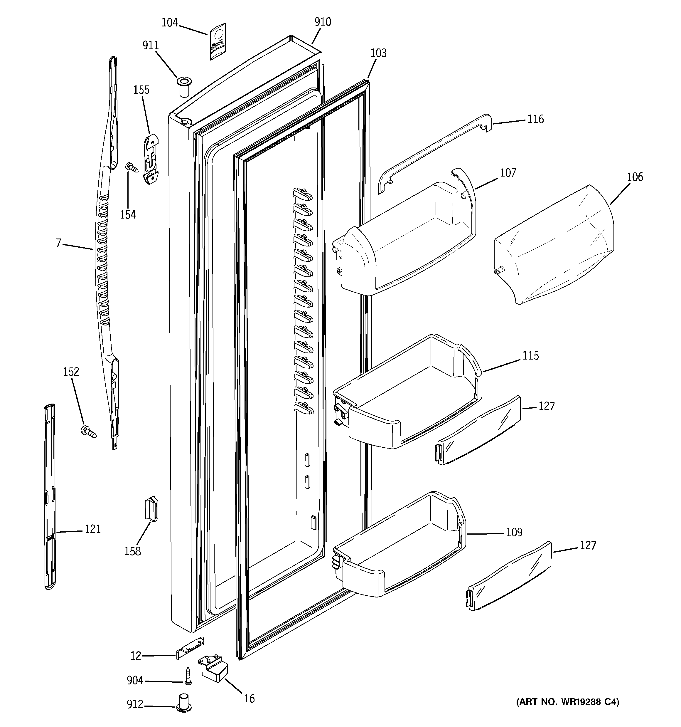 GE GSX25YBSBCWW fresh food door diagram