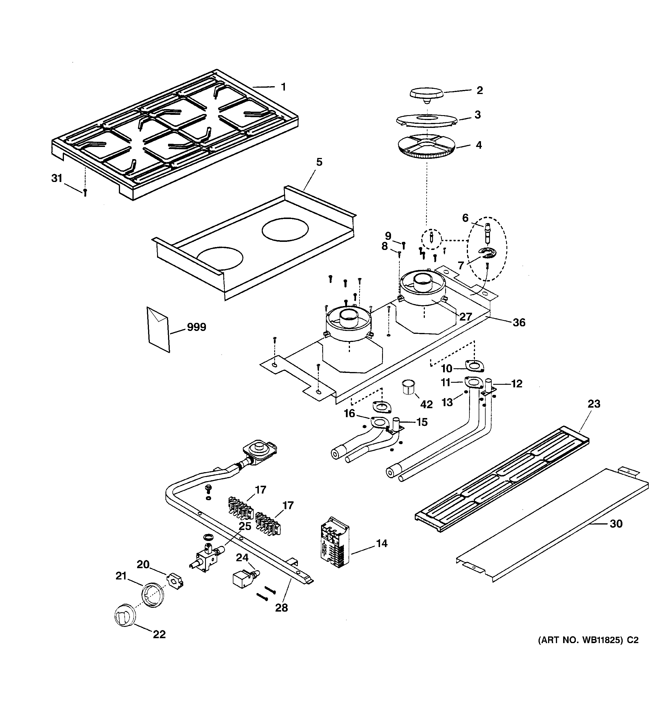 GE ZGS30L4ASS cooktop & burner parts diagram