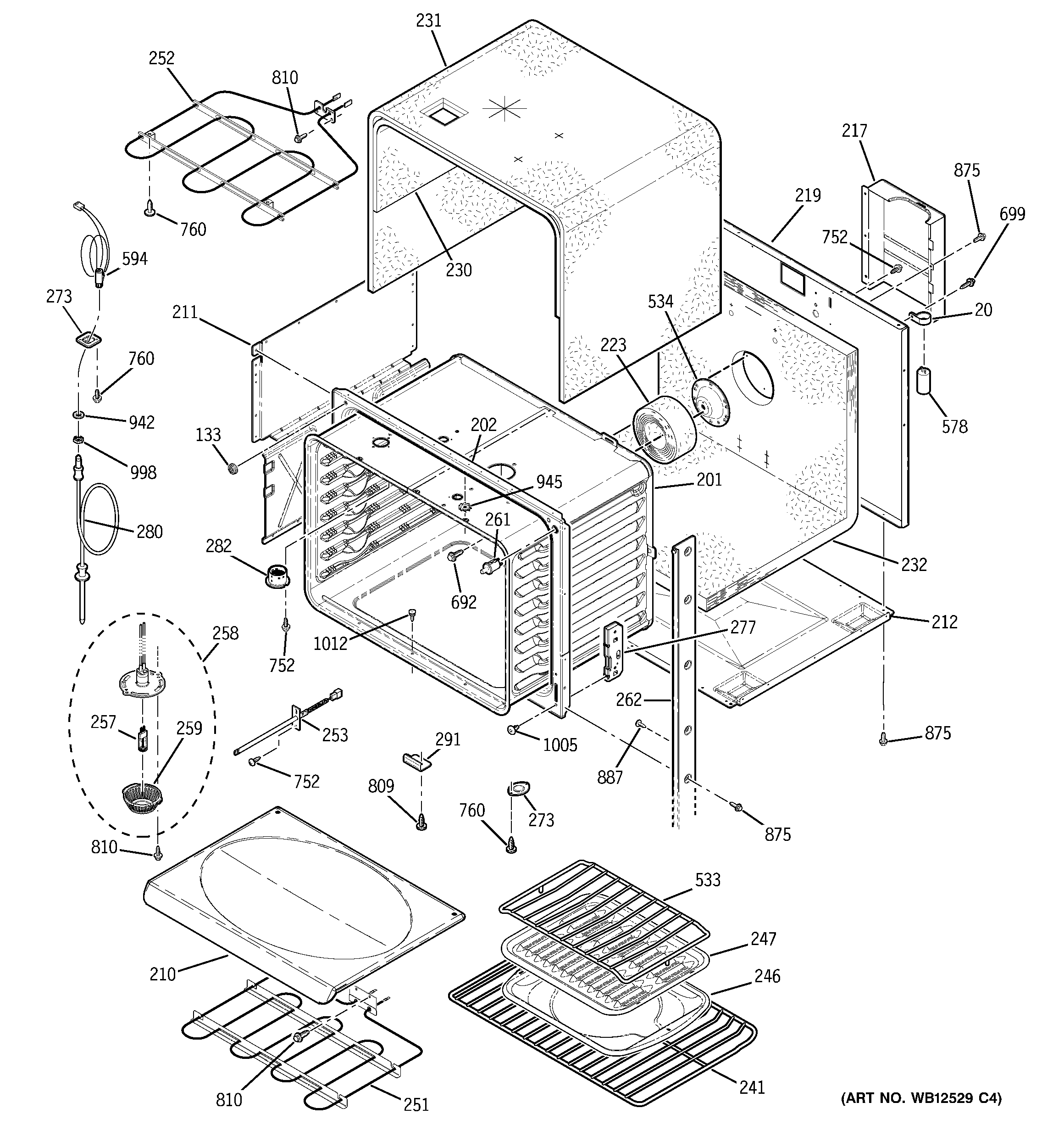 GE JT955WF7WW upper oven diagram