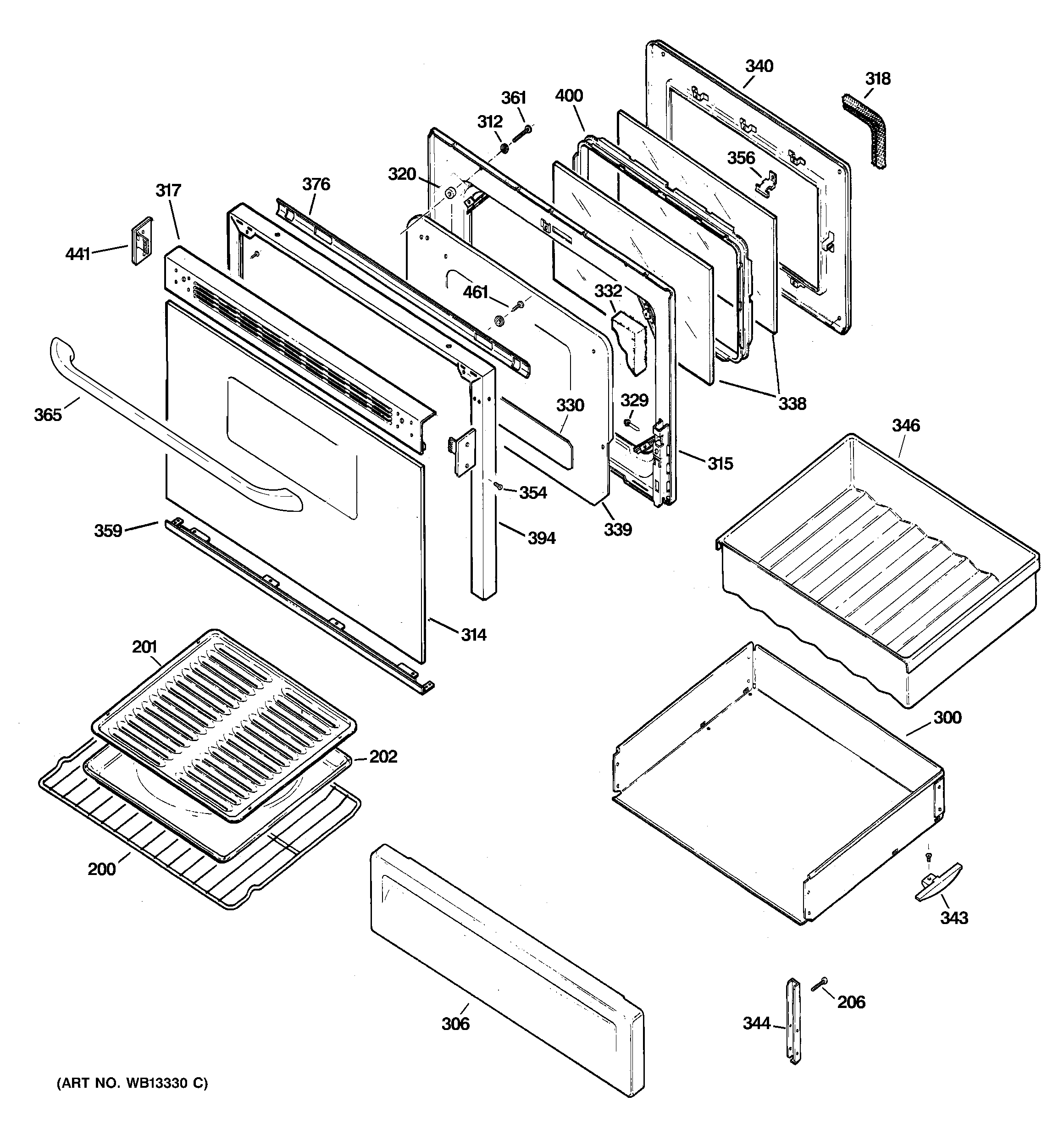 GE EGR3000EJ3BB door & drawer parts diagram