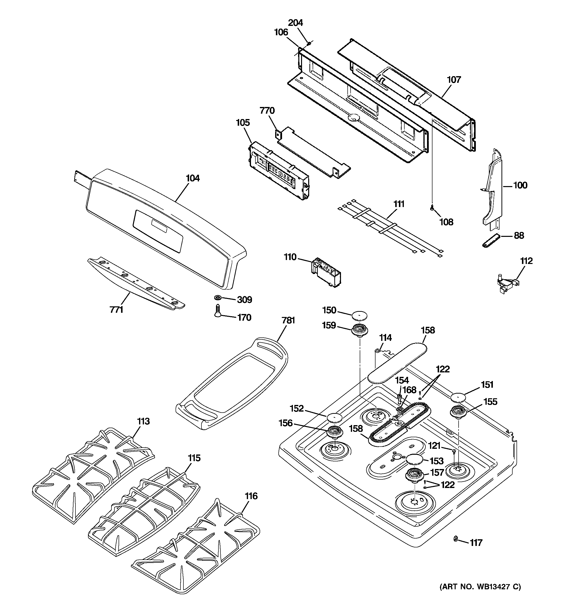 GE JGB916SEK3SS control panel & cooktop diagram
