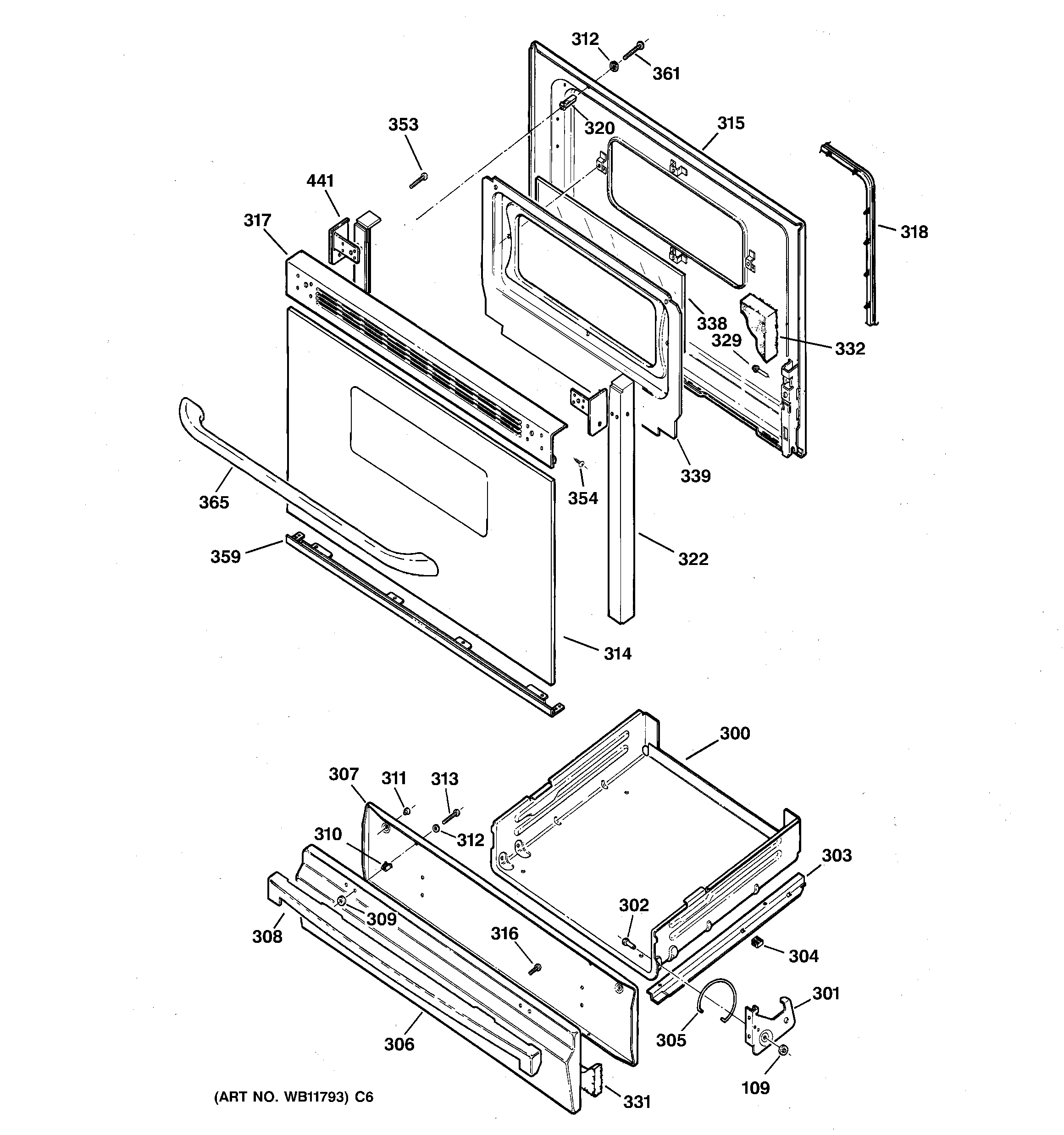 GE JGBS20WEH2WW door & drawer parts diagram