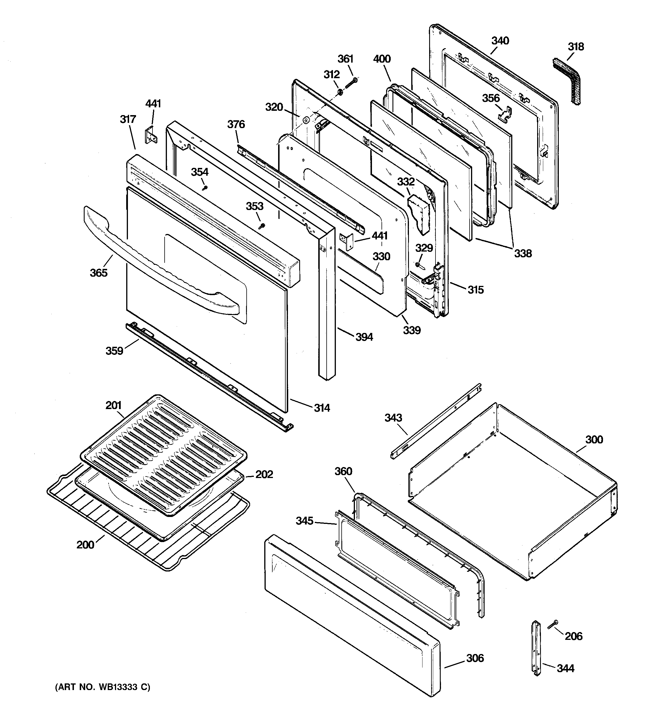 GE JGBP85CEJ2CC door & drawer parts diagram