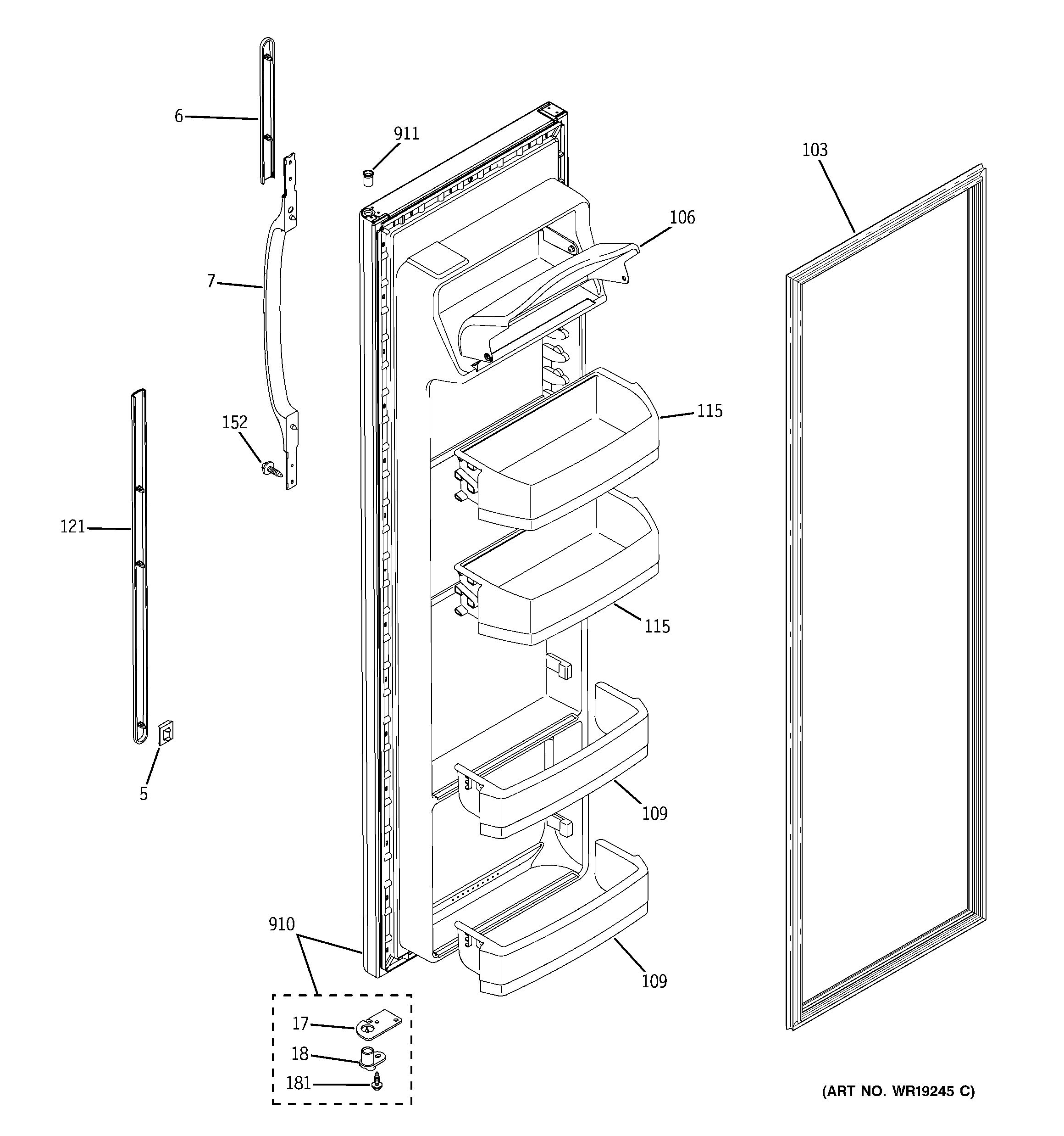 GE GSH25JFRICC fresh food door diagram