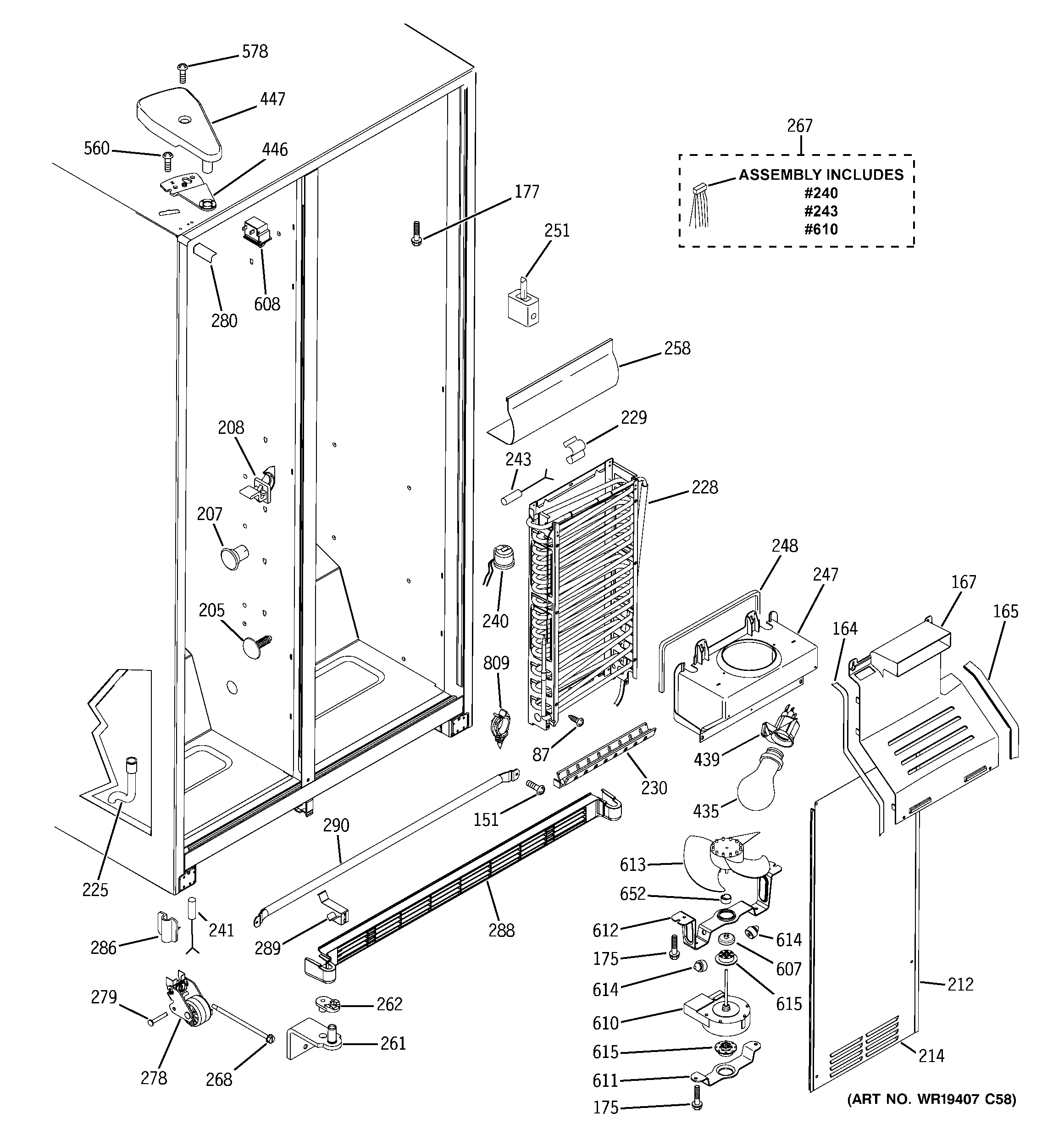 GE GSH25JFRICC freezer section diagram