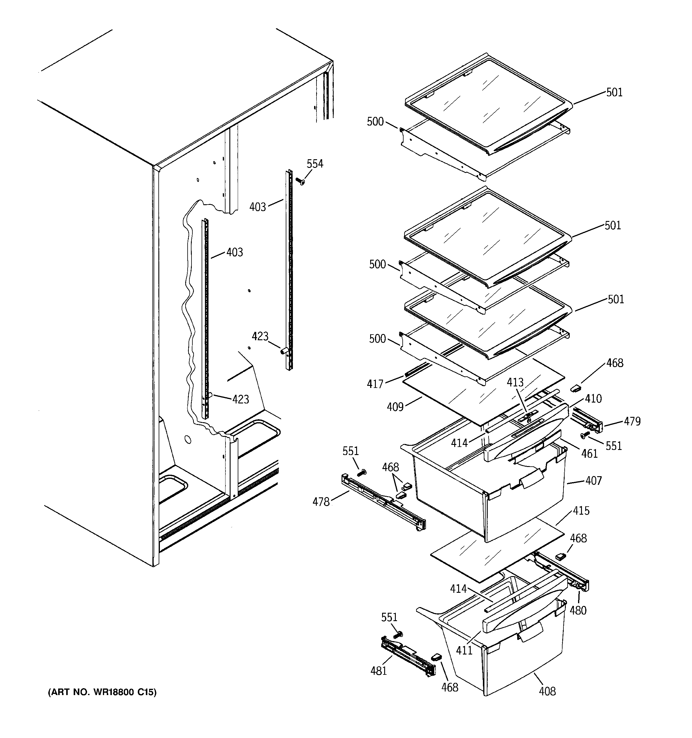 GE GSH25JFRICC fresh food shelves diagram