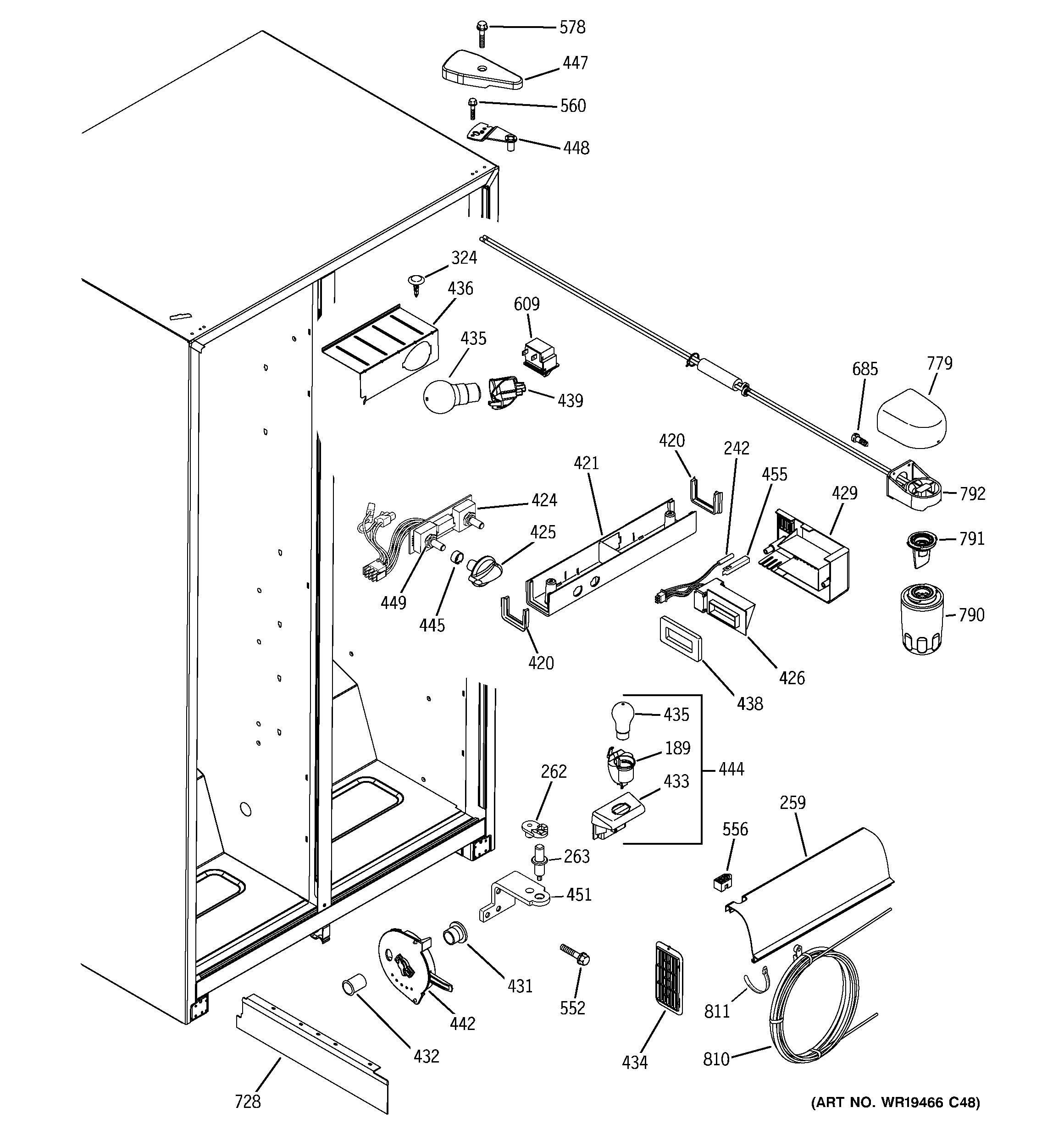 GE GSL25JFRIBS fresh food section diagram