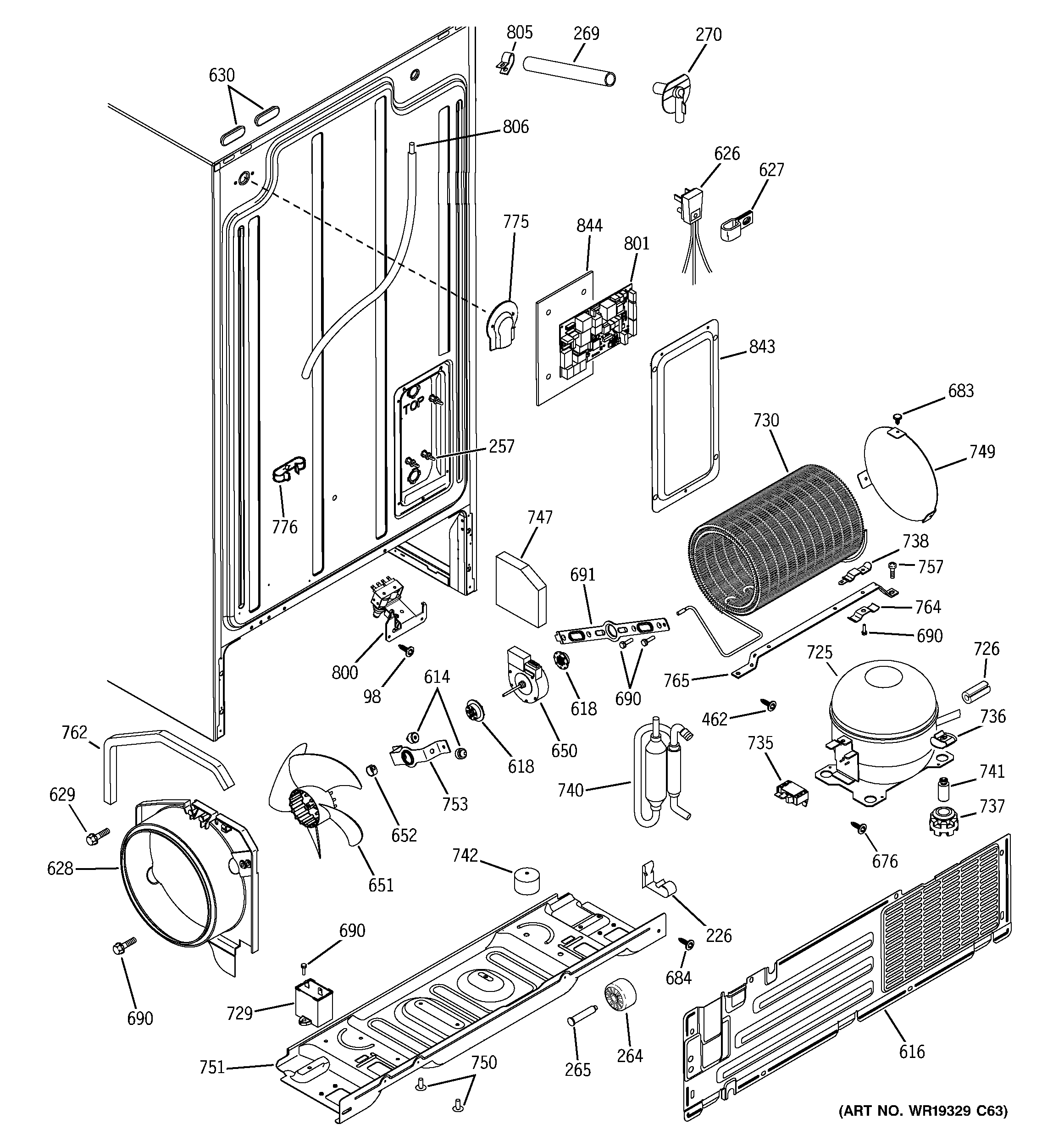 GE GSL25JFRIBS sealed system & mother board diagram