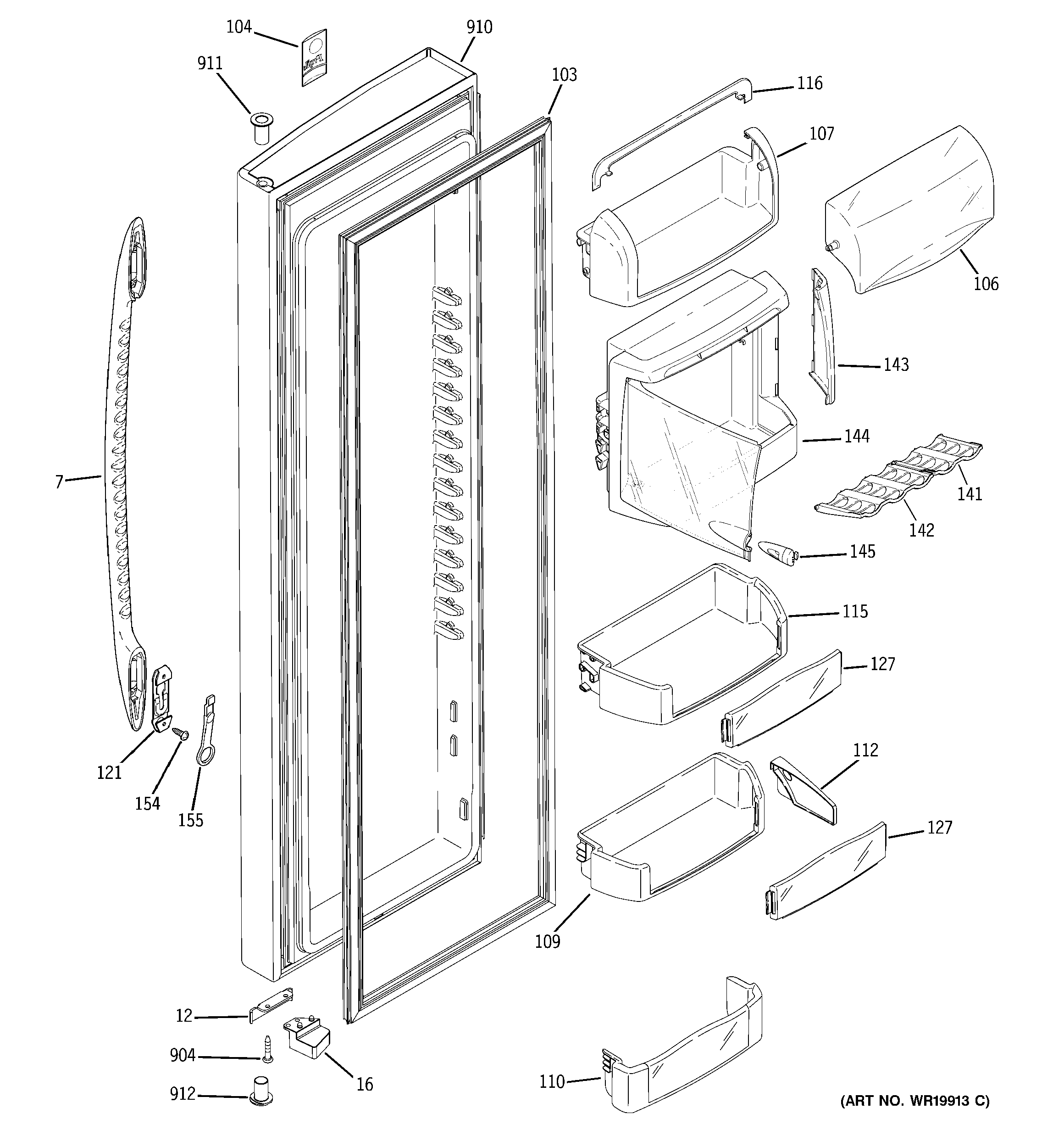 GE PCF25PGSBCC fresh food door diagram