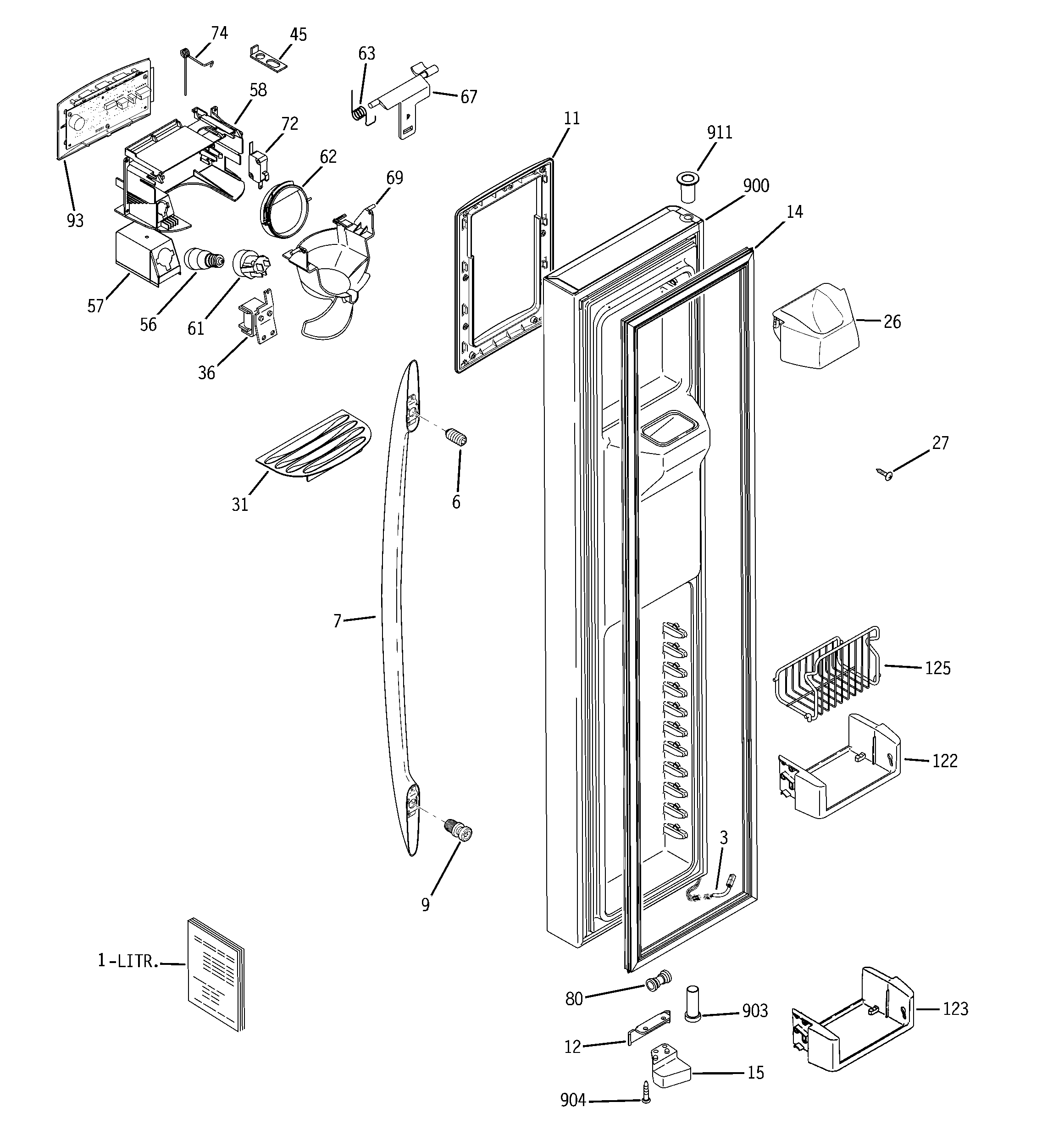 GE PSC25SGSBSS freezer door diagram