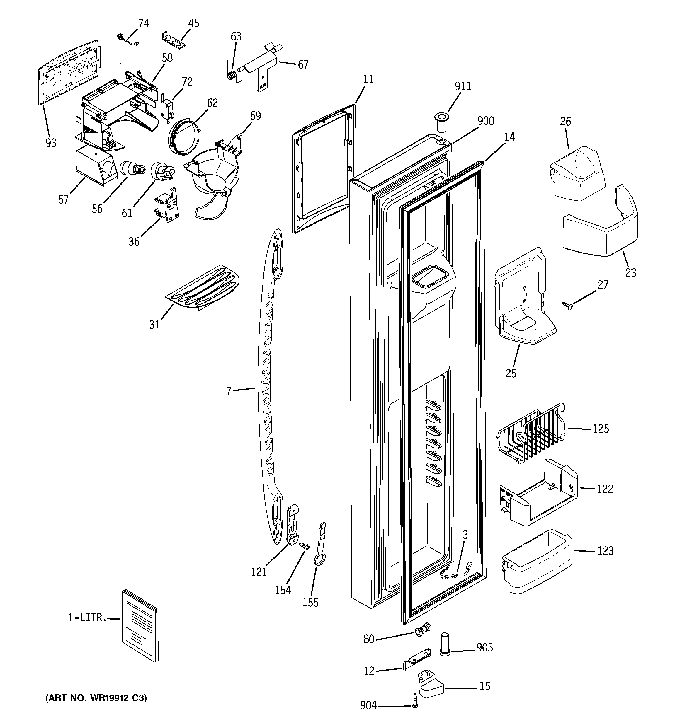 GE PSF26MGSCBB freezer door diagram