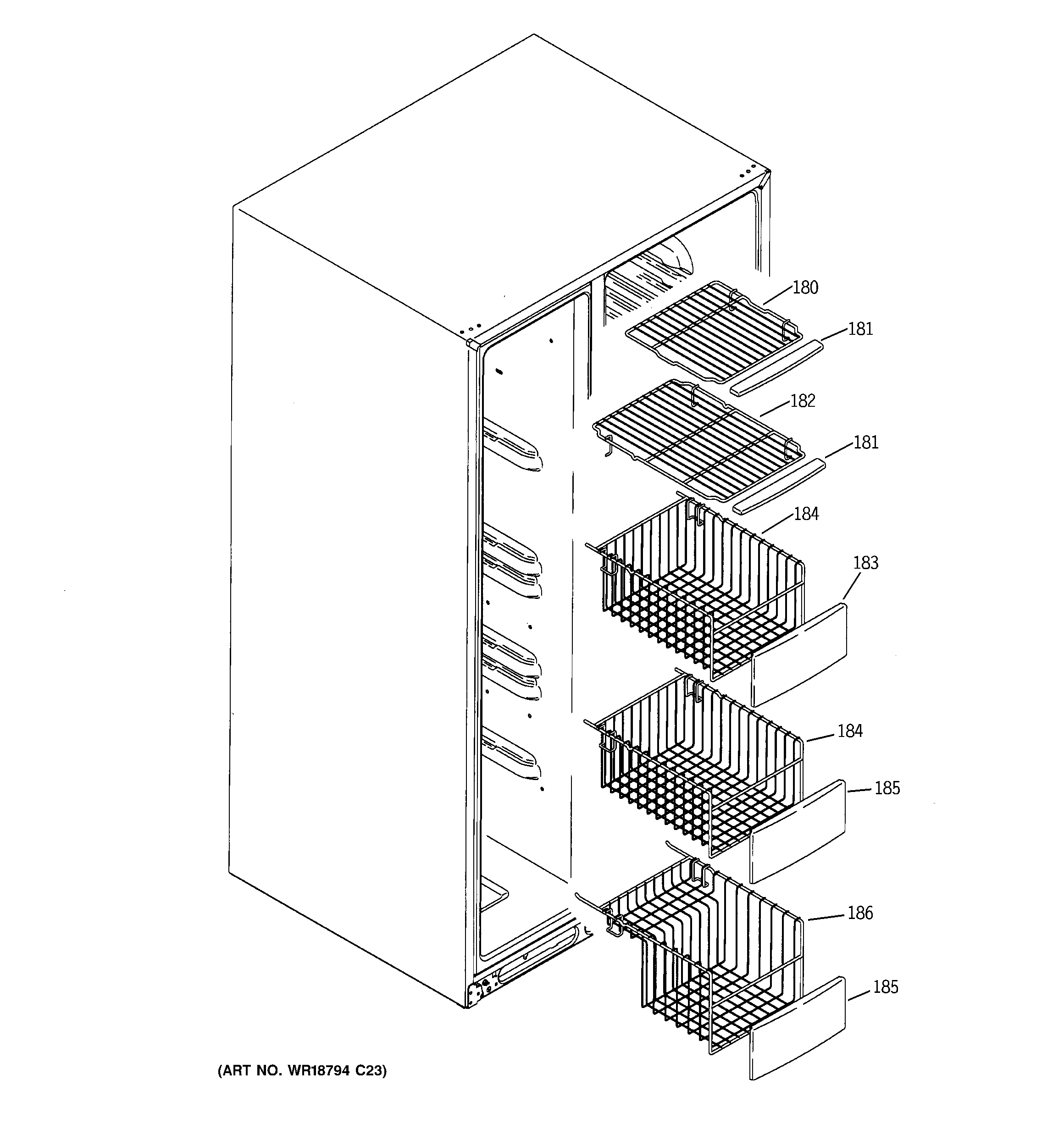 GE PSF26MGSCBB freezer shelves diagram
