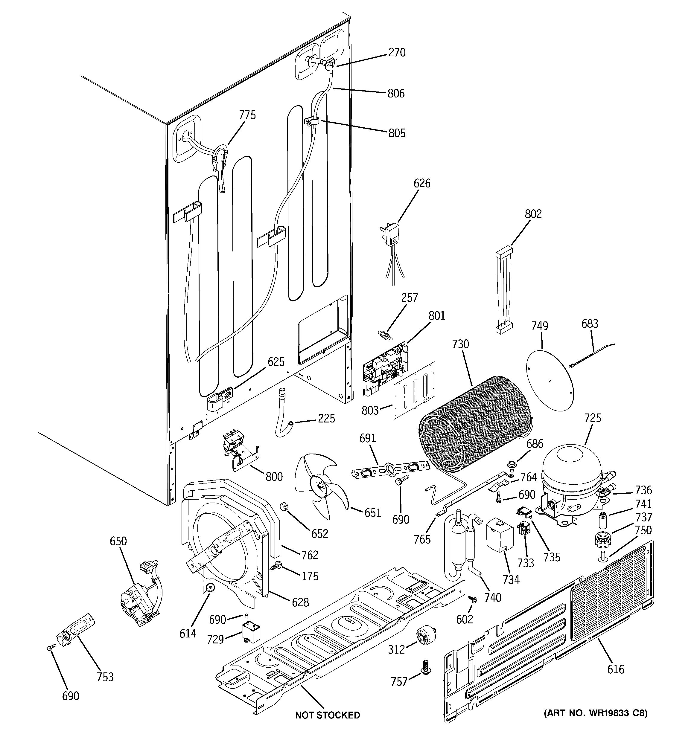 GE PSF26MGSCBB sealed system & mother board diagram