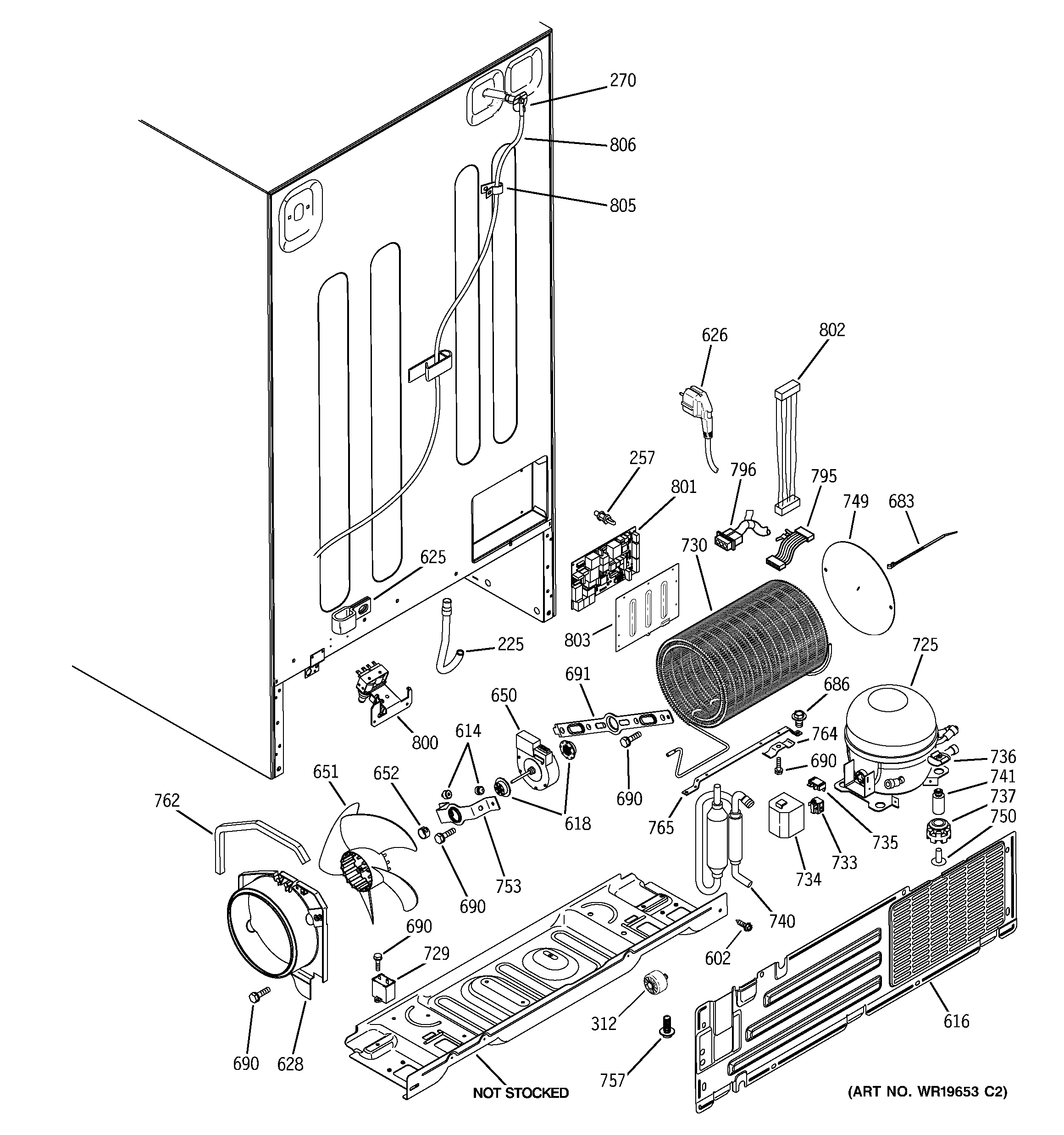 GE GSG25MISBCWW sealed system & mother board diagram