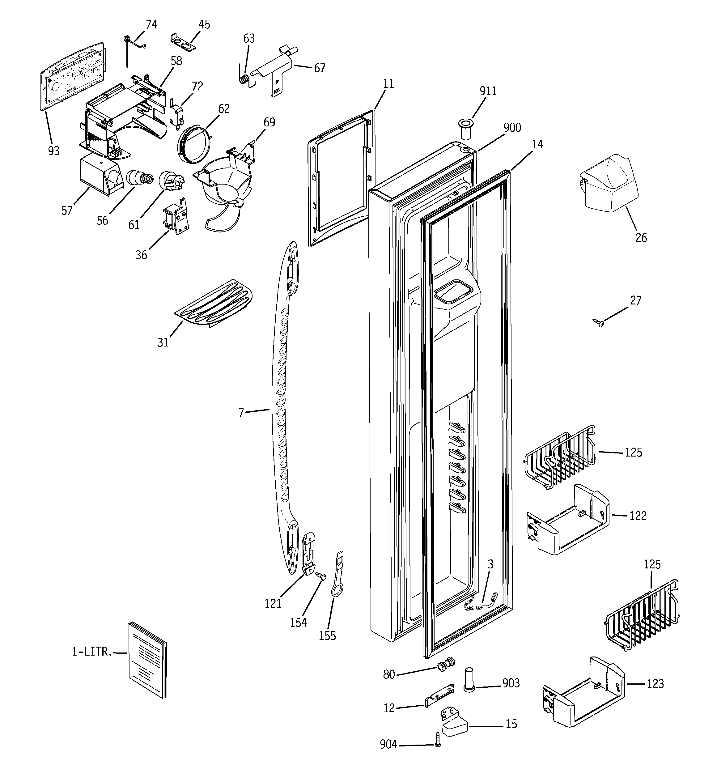 GE PSC25MGSBBB freezer door diagram
