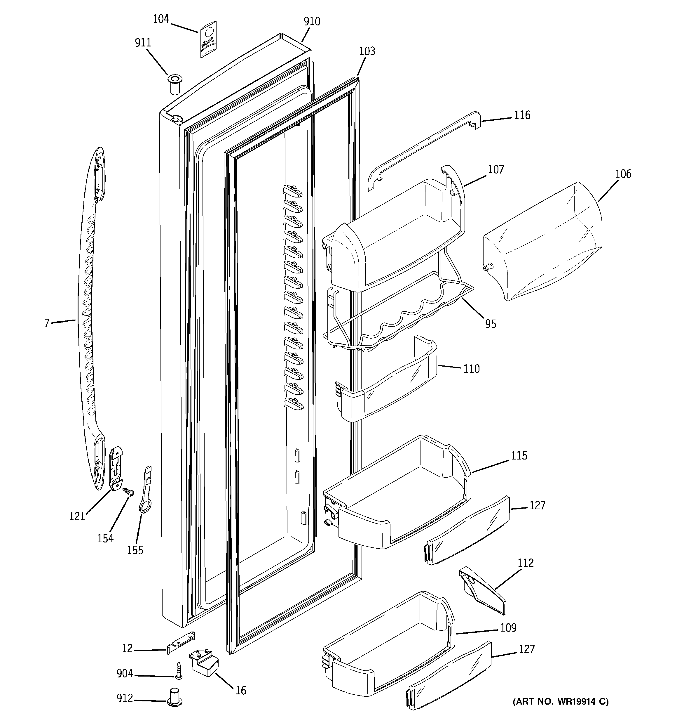 GE PSC25MGSBBB fresh food door diagram