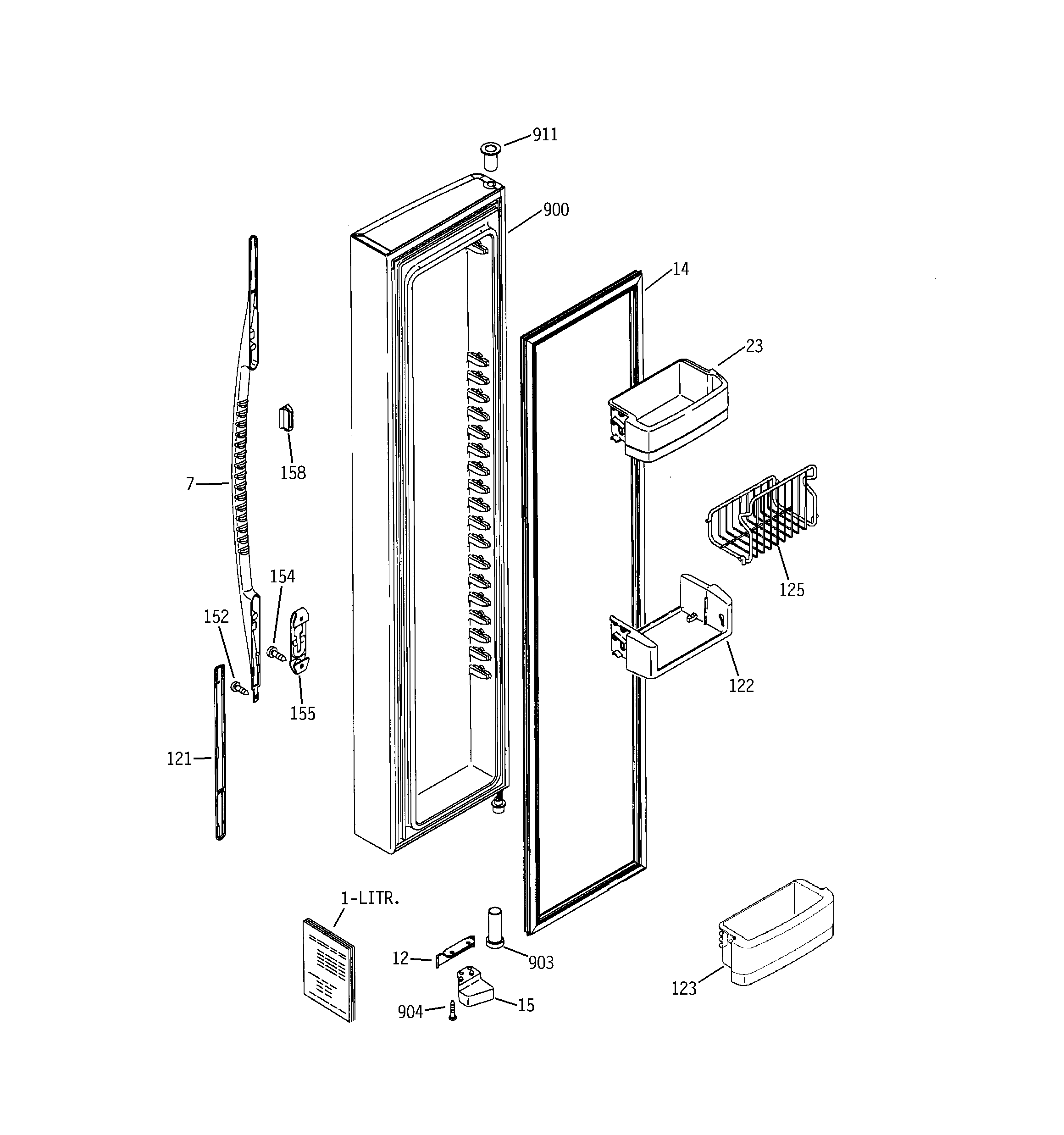 GE PSG25MCSBCBB freezer door diagram