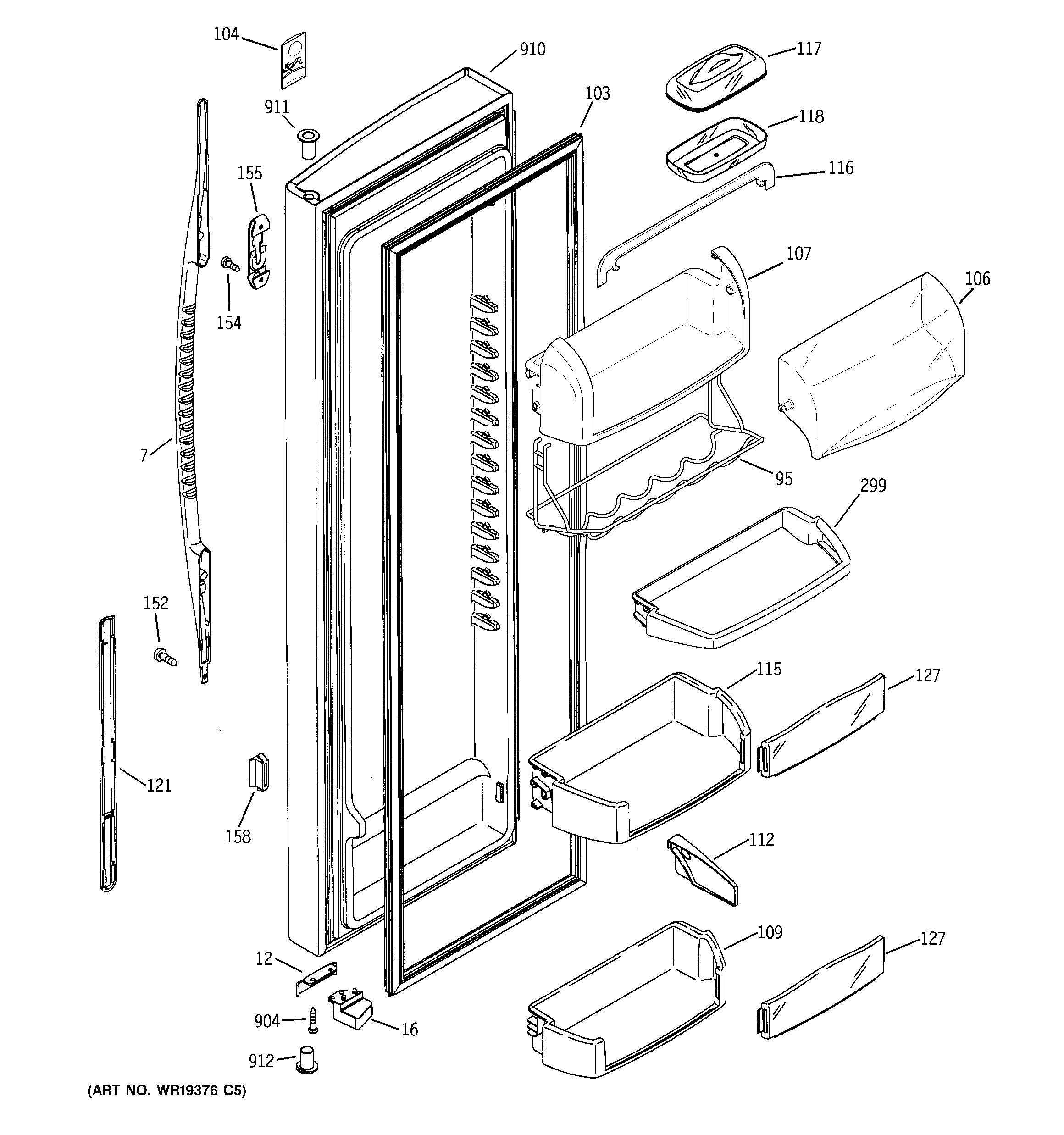 GE PSG25MCSBCBB fresh food door diagram