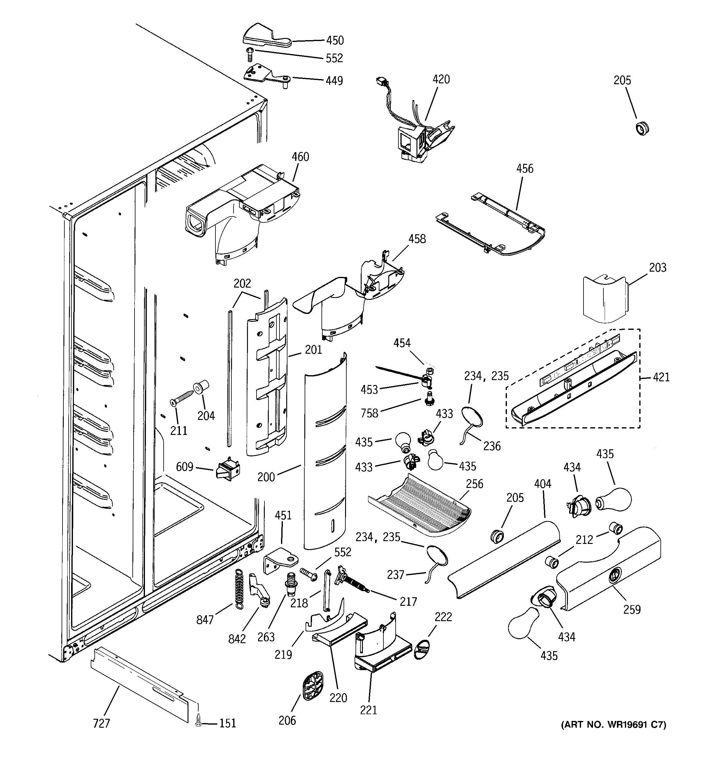 GE PSG25MCSBCBB fresh food section diagram
