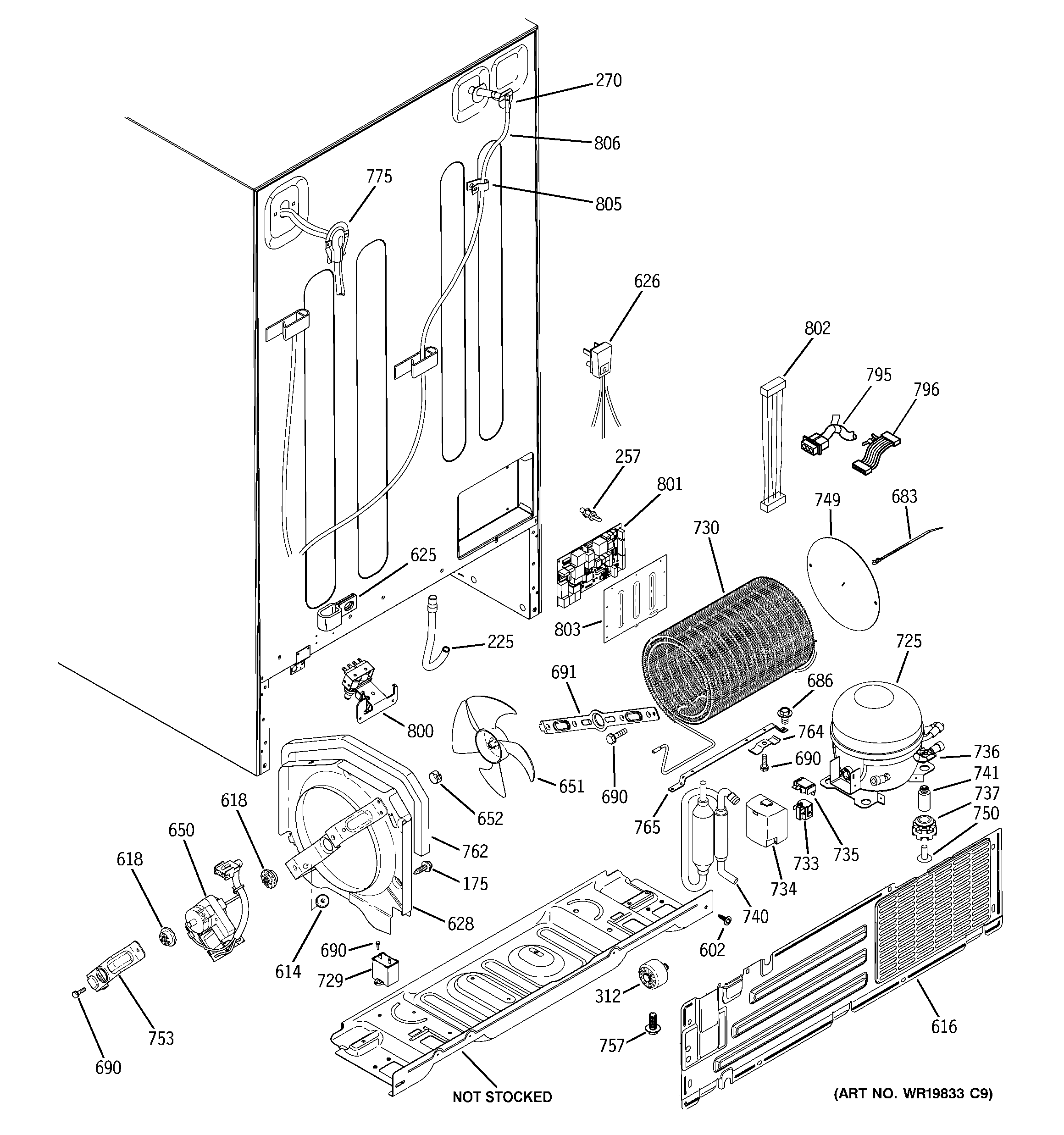 GE PSG25SGSBCSS sealed system & mother board diagram